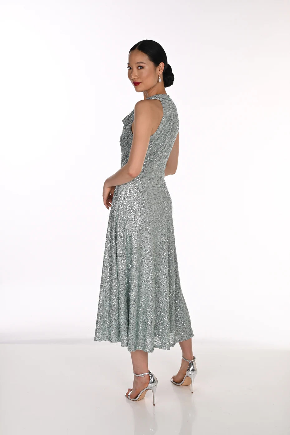 Frank Lyman Sequence Cowl Neck Dress - Sage
