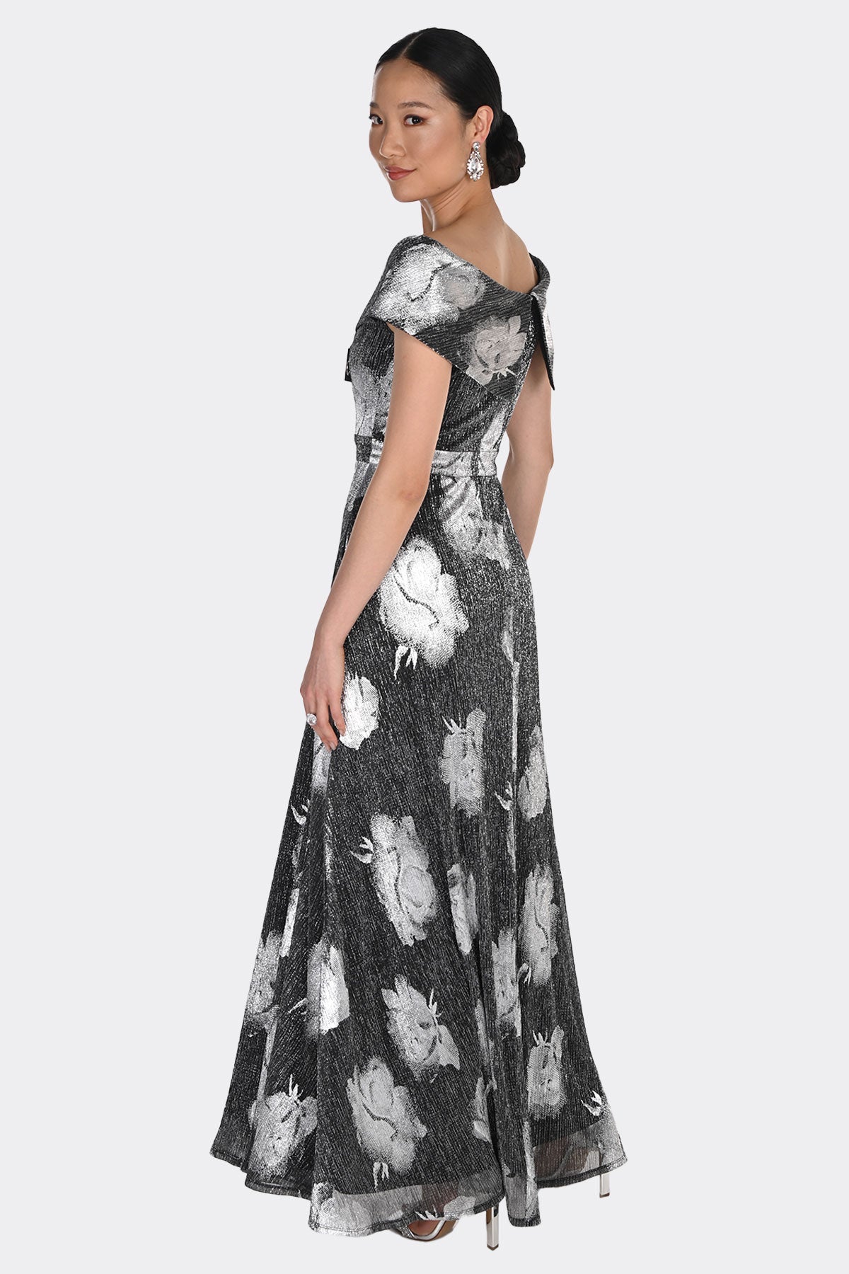 Frank Lyman V Neck A-Line Dress - Black/ Silver