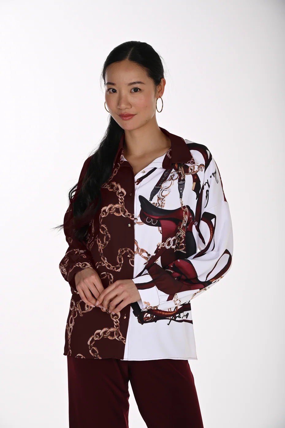 Frank Lyman Blouse - Burgundy/ Off-White