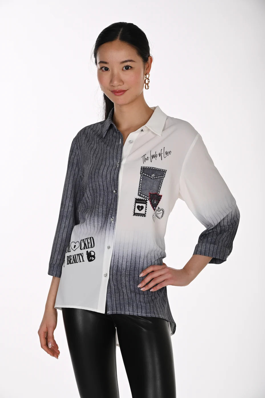 Frank Lyman Blouse - Grey/ Off White
