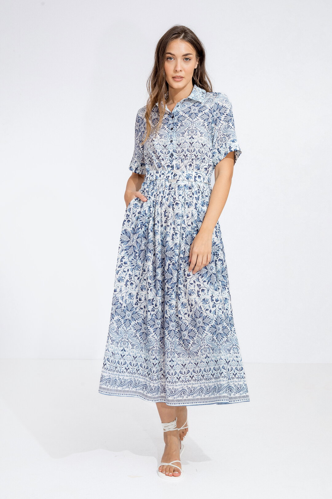 Ivko Woman Shirt Dress Alhambra Print - White/Blue