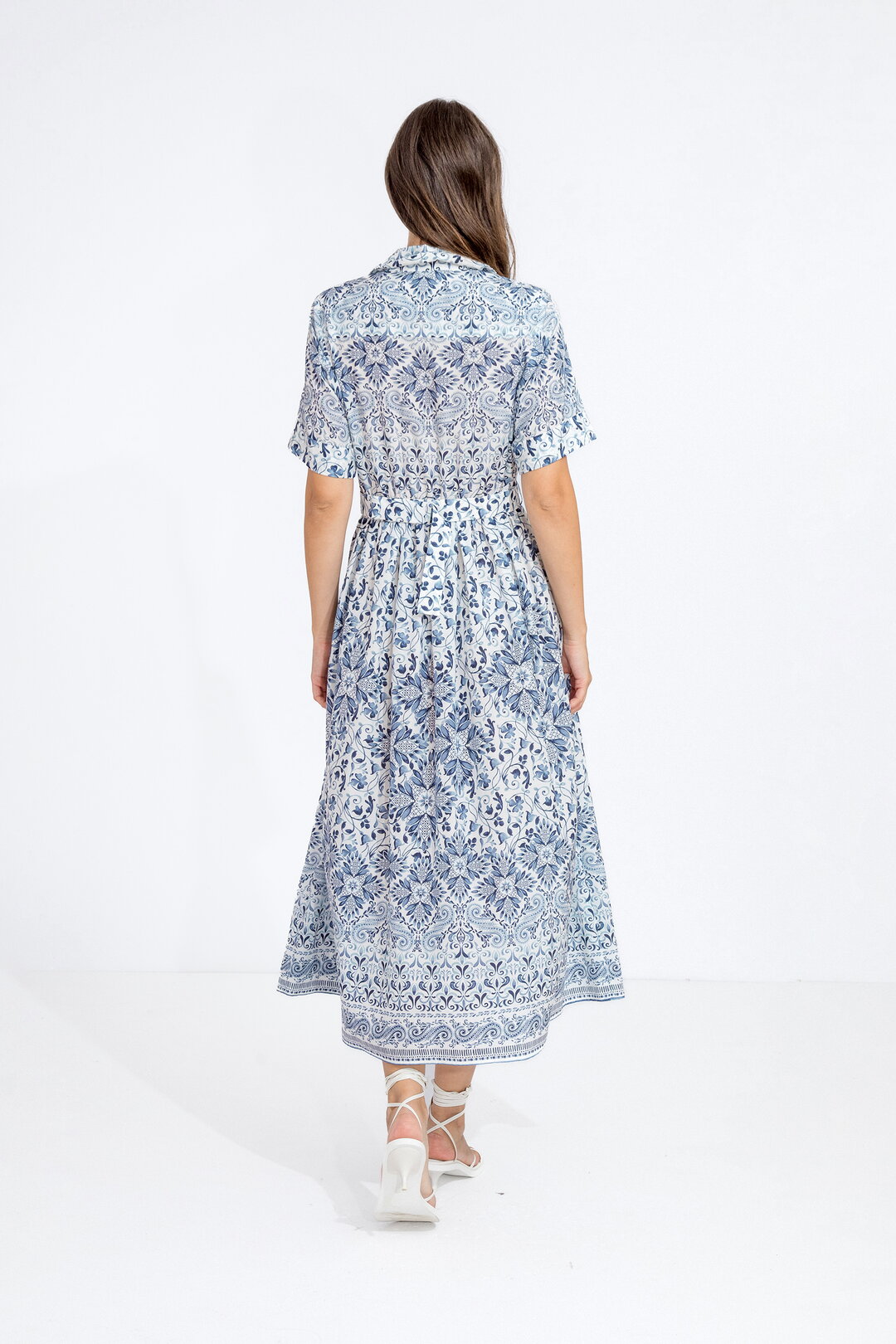 Ivko Woman Shirt Dress Alhambra Print - White/Blue