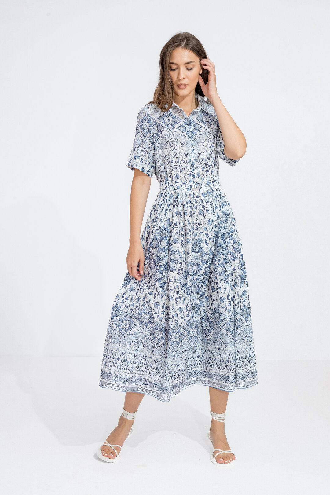 Ivko Woman Shirt Dress Alhambra Print - White/Blue