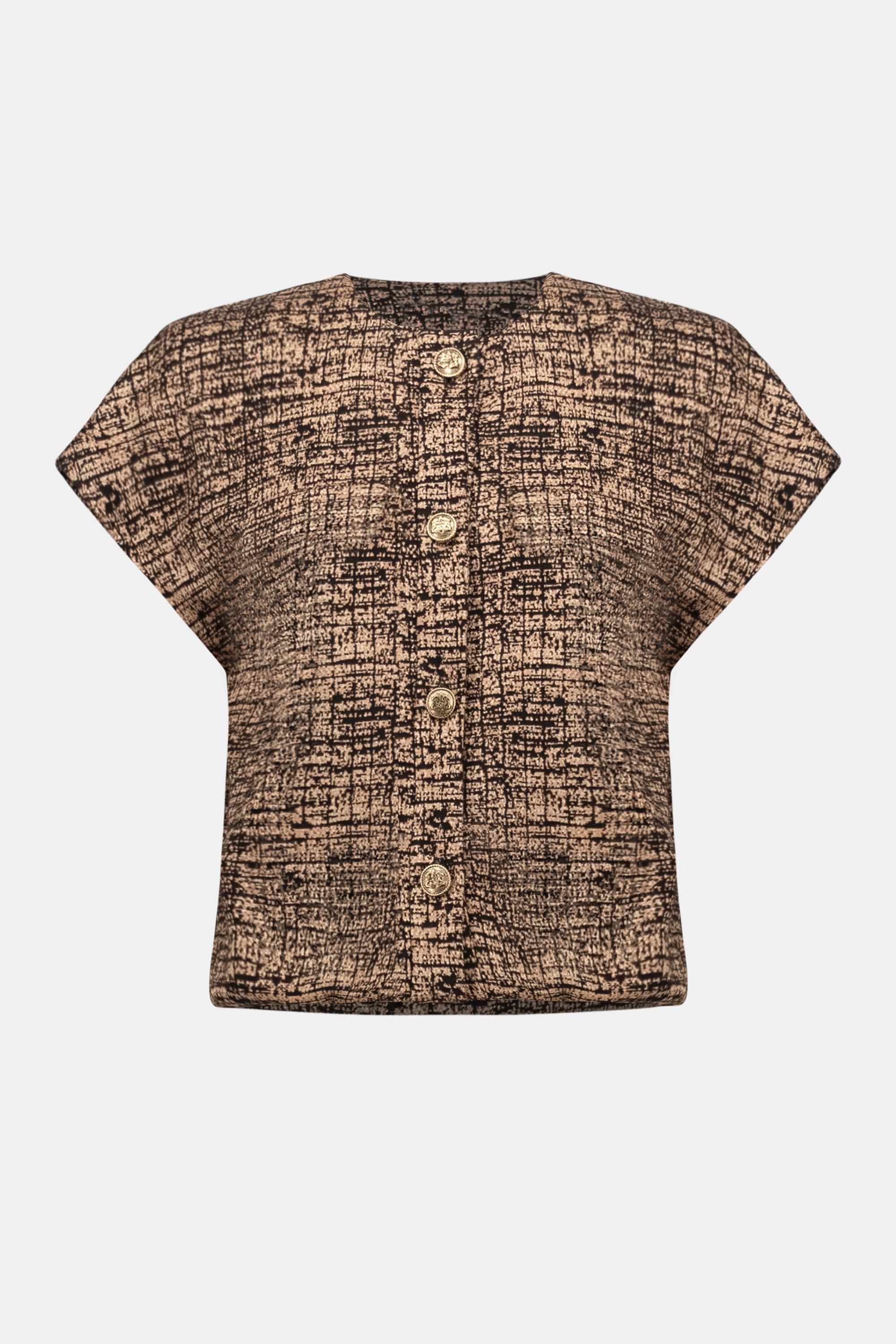 Joseph Ribkoff Jacquard Knit Bomber Vest 263128 - Black/ Beige