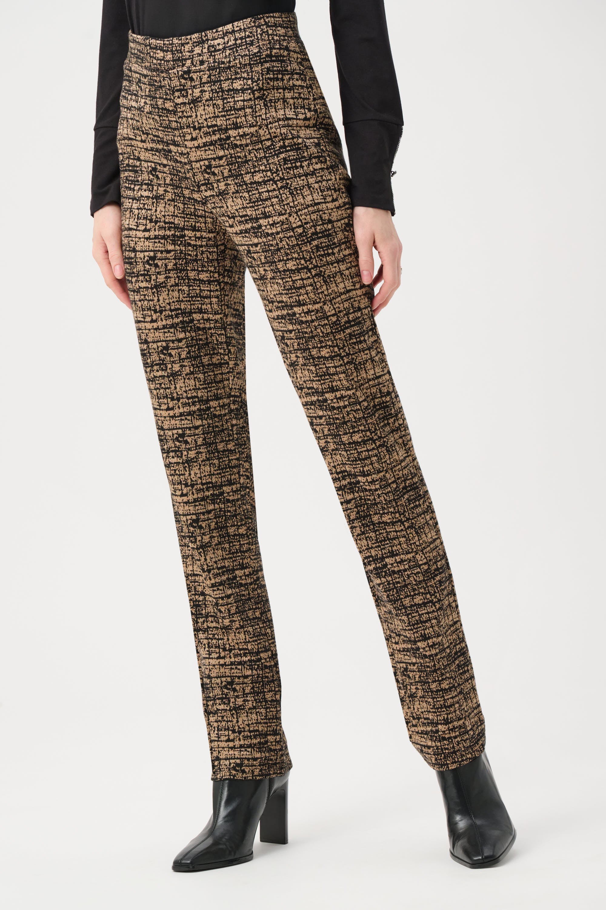 Joseph Ribkoff Abstract Jacquard Knit Pull-On Pants 263227 - Black/ Beige