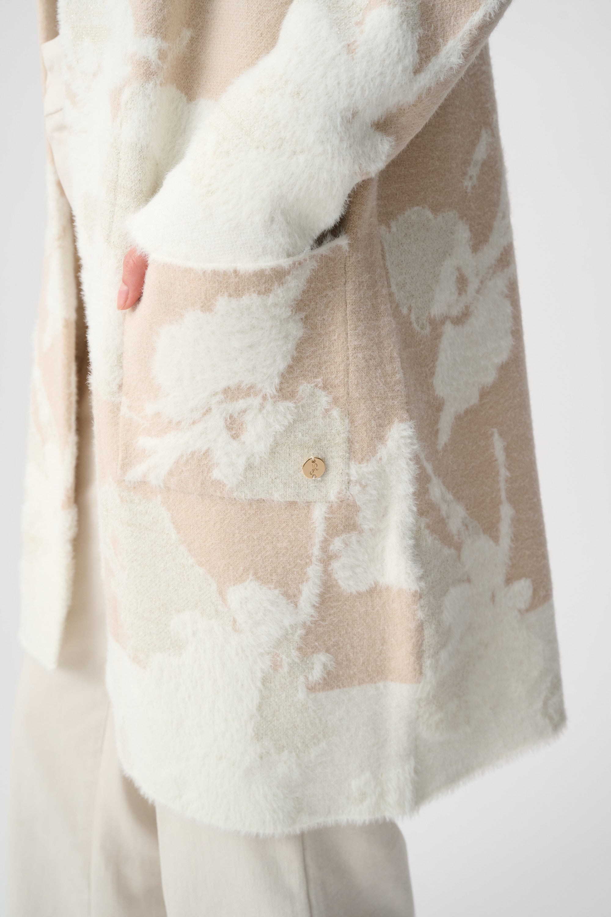 Joseph Ribkoff Jacquard Long Cardigan 253956 - Oatmeal/ Winter White