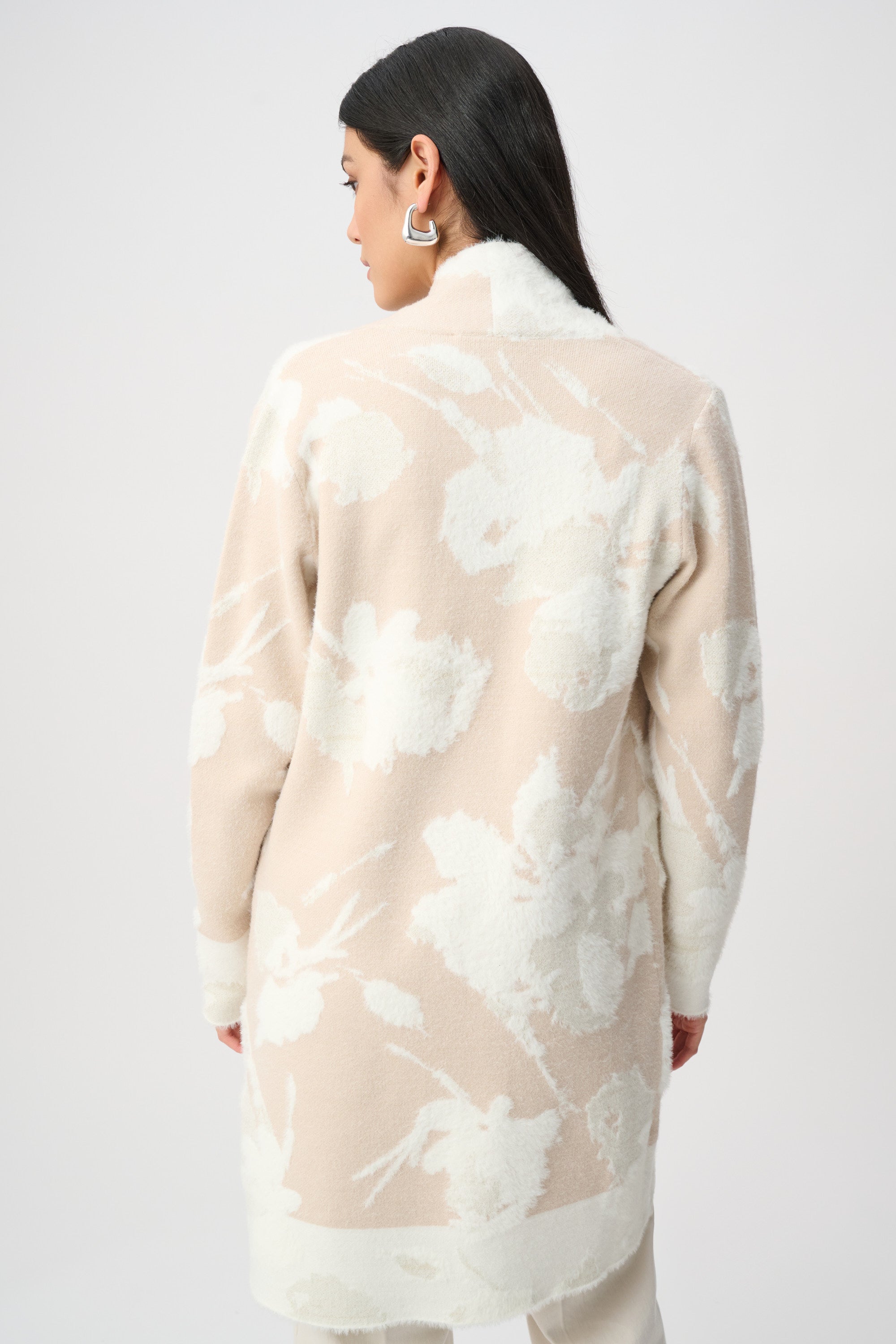 Joseph Ribkoff Jacquard Long Cardigan 253956 - Oatmeal/ Winter White