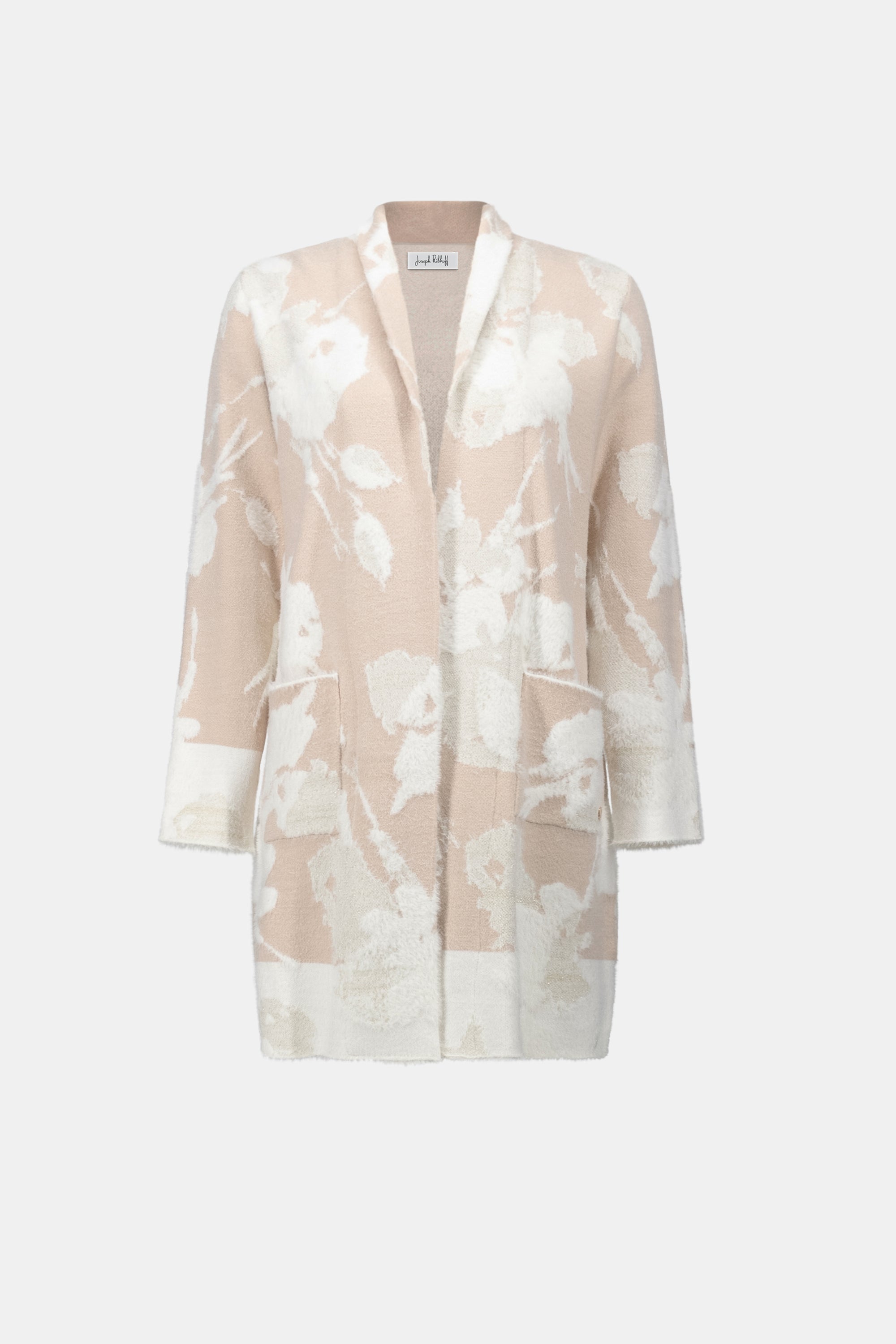 Joseph Ribkoff Jacquard Long Cardigan 253956 - Oatmeal/ Winter White