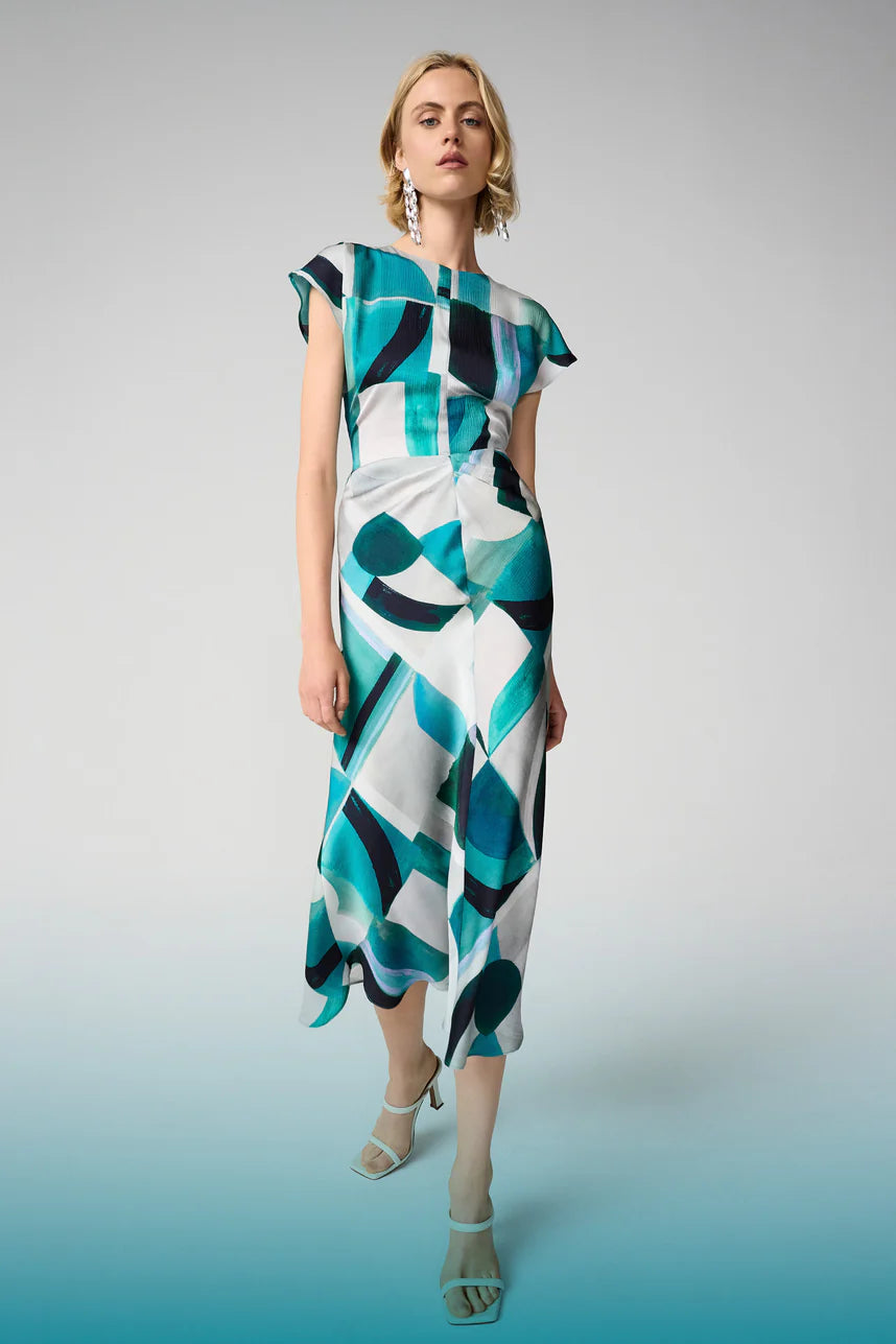 Joseph Ribkoff Geometric Fit & Flare Dress 261251 - Green/ Multi