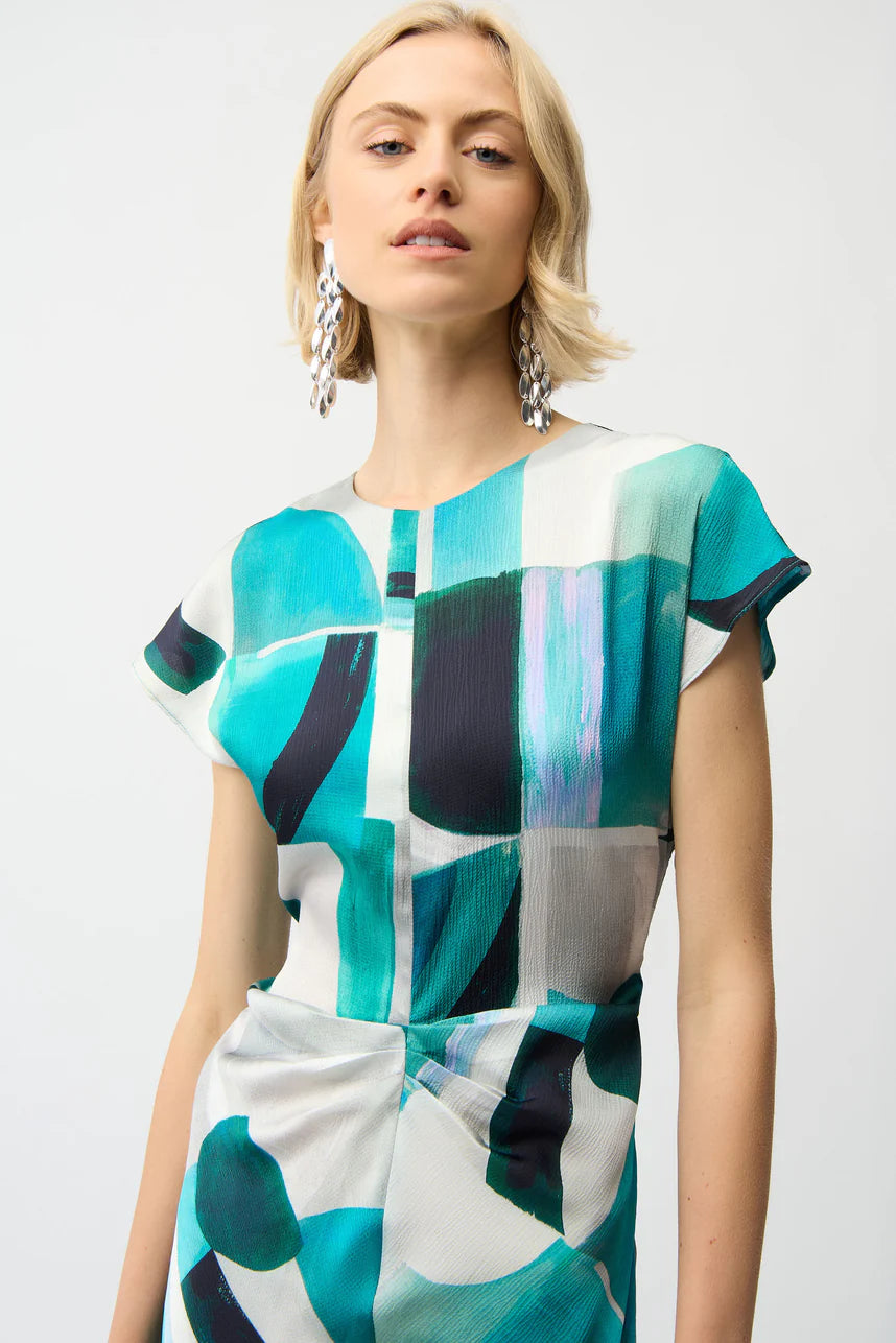 Joseph Ribkoff Geometric Fit & Flare Dress 261251 - Green/ Multi