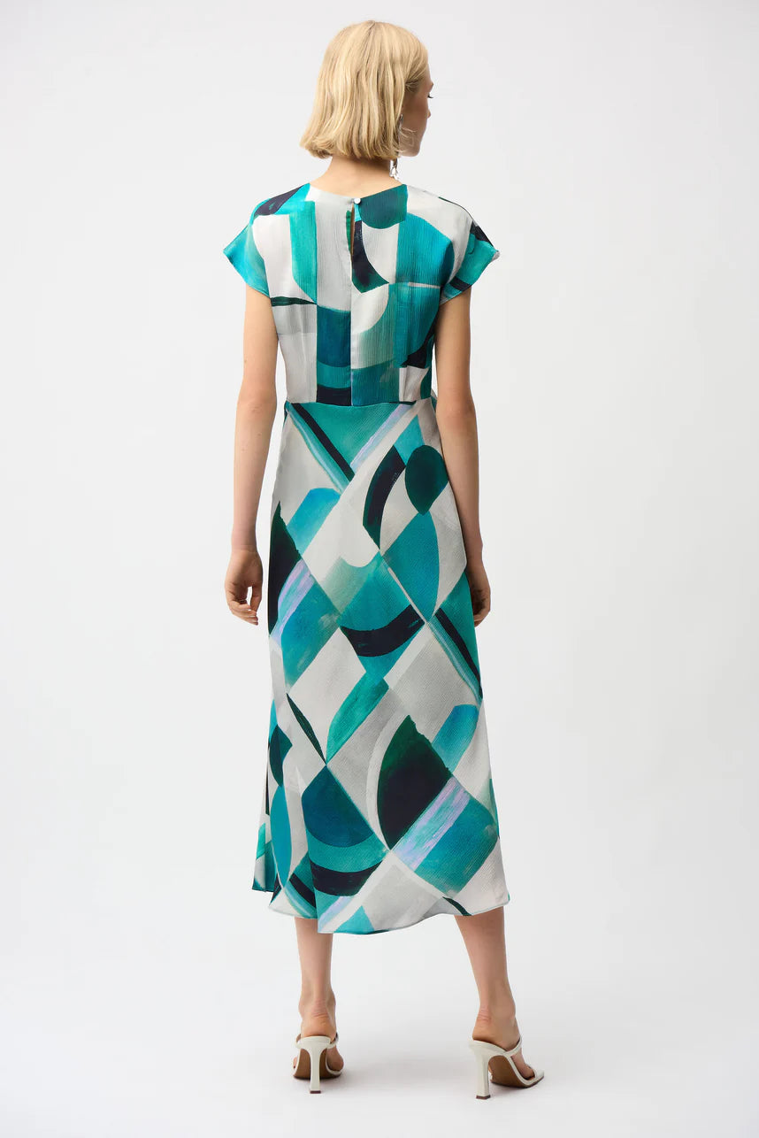 Joseph Ribkoff Geometric Fit & Flare Dress 261251 - Green/ Multi