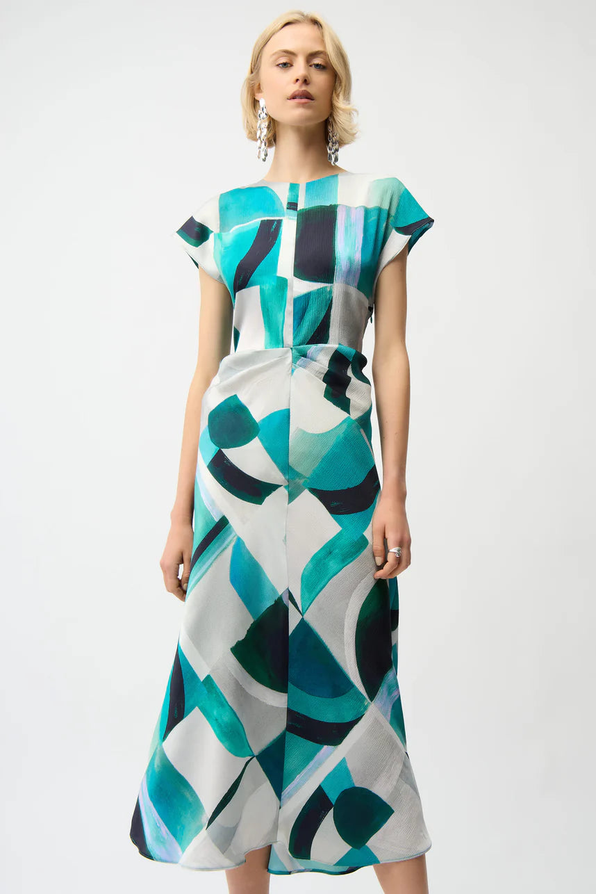 Joseph Ribkoff Geometric Fit & Flare Dress 261251 - Green/ Multi