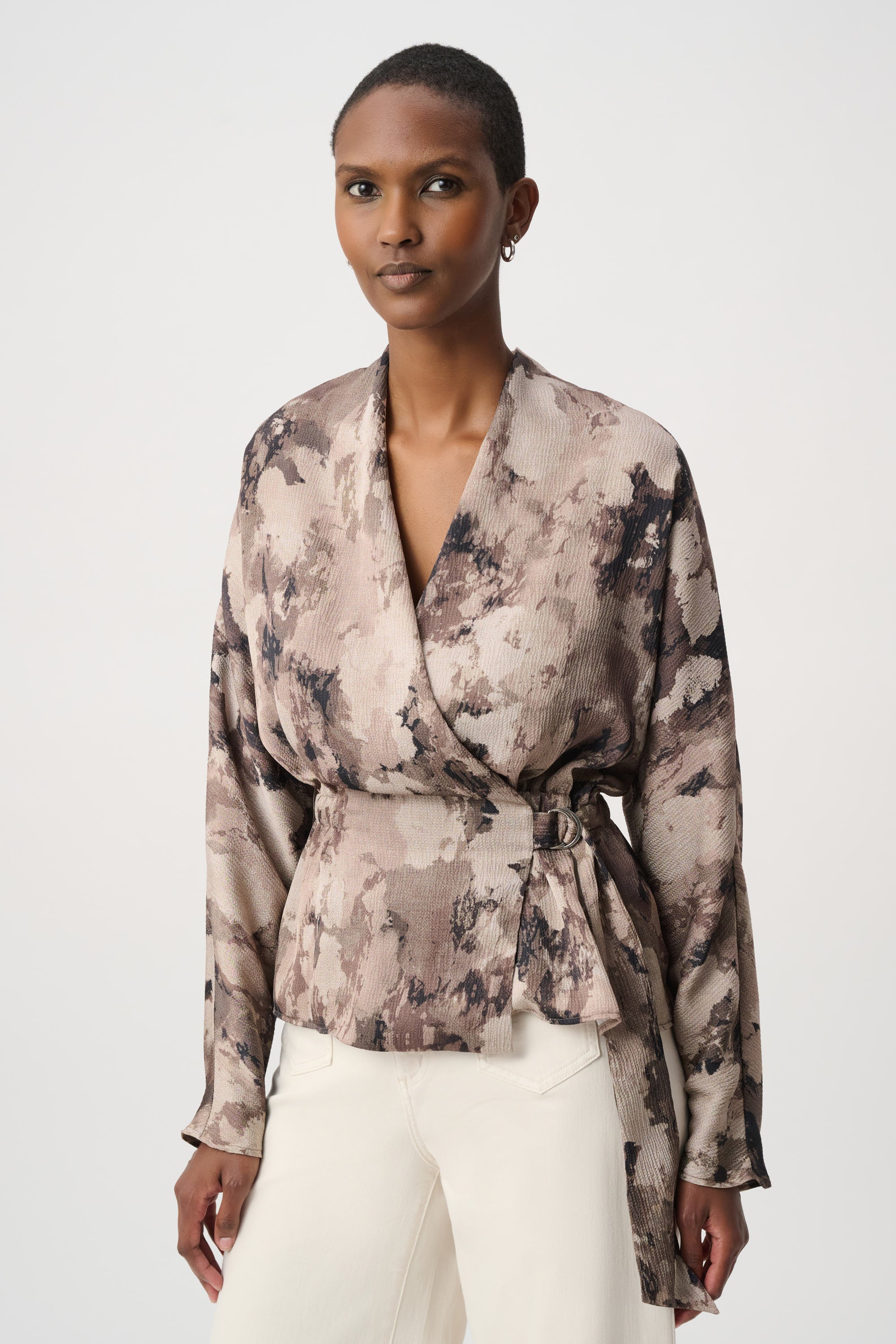 Joseph Ribkoff Satin Wrap Top 264149 - Beige/ Multi