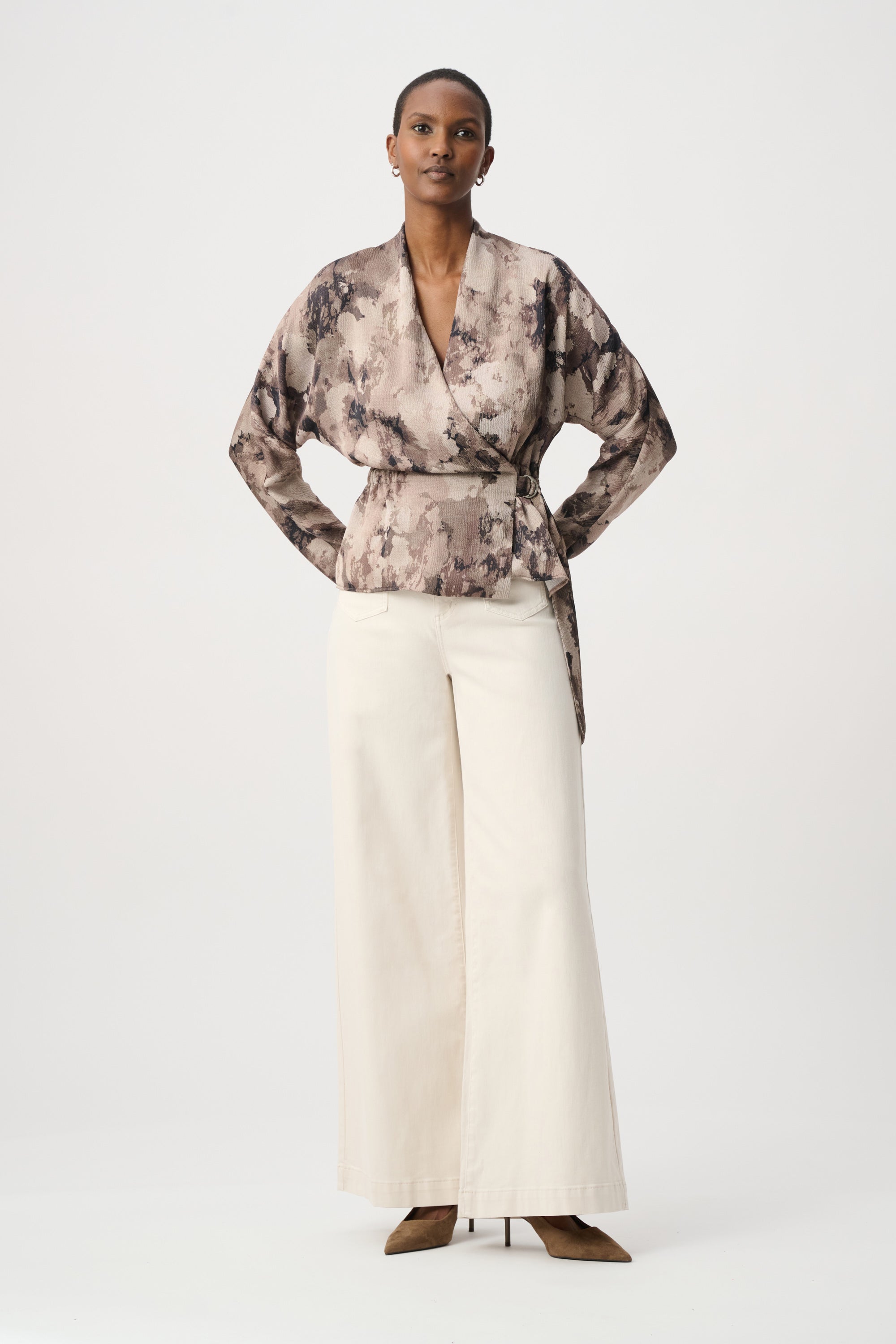 Joseph Ribkoff Satin Wrap Top 264149 - Beige/ Multi