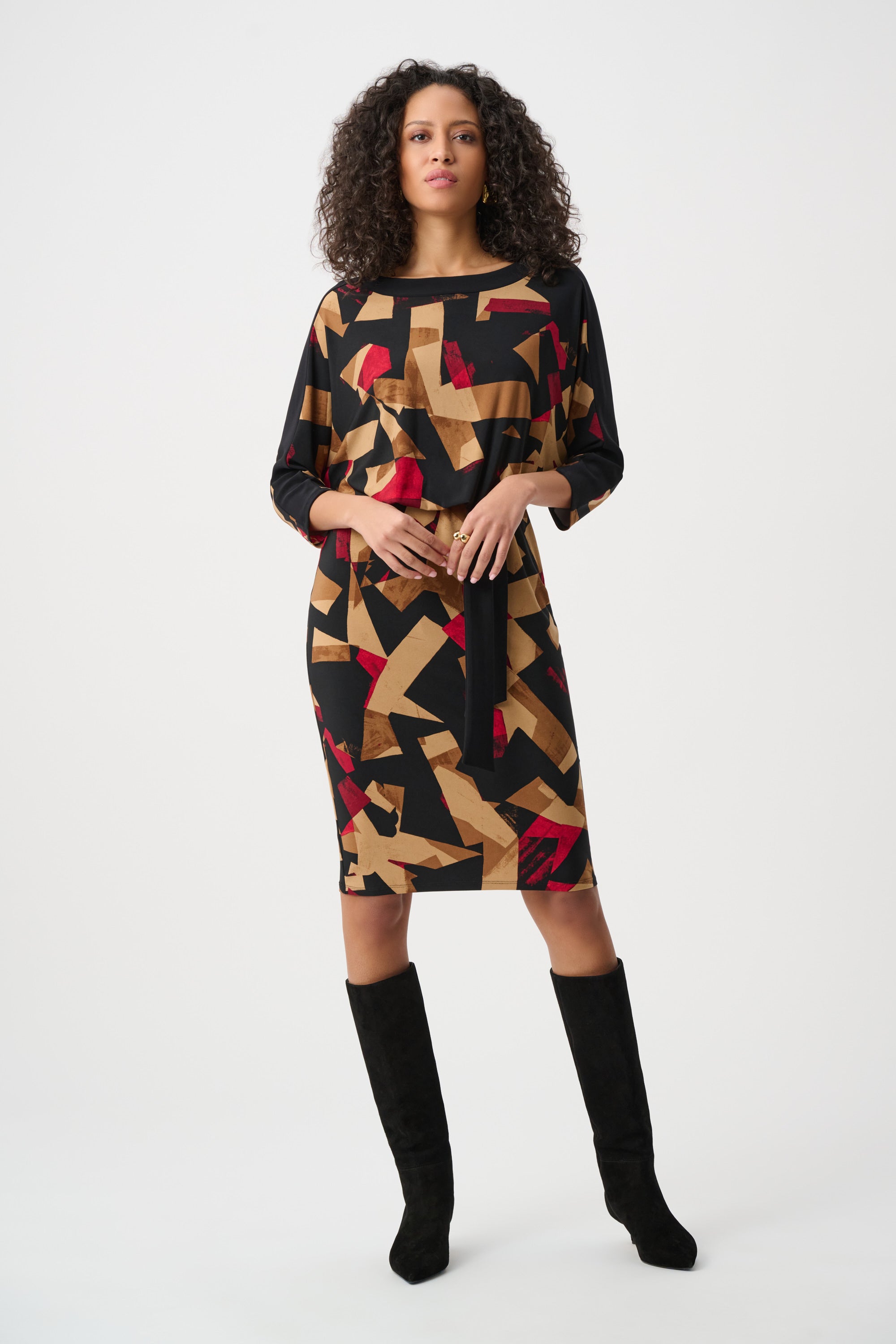 Joseph Ribkoff Abstract Print Straight Dress 263089 - Black/ Multi