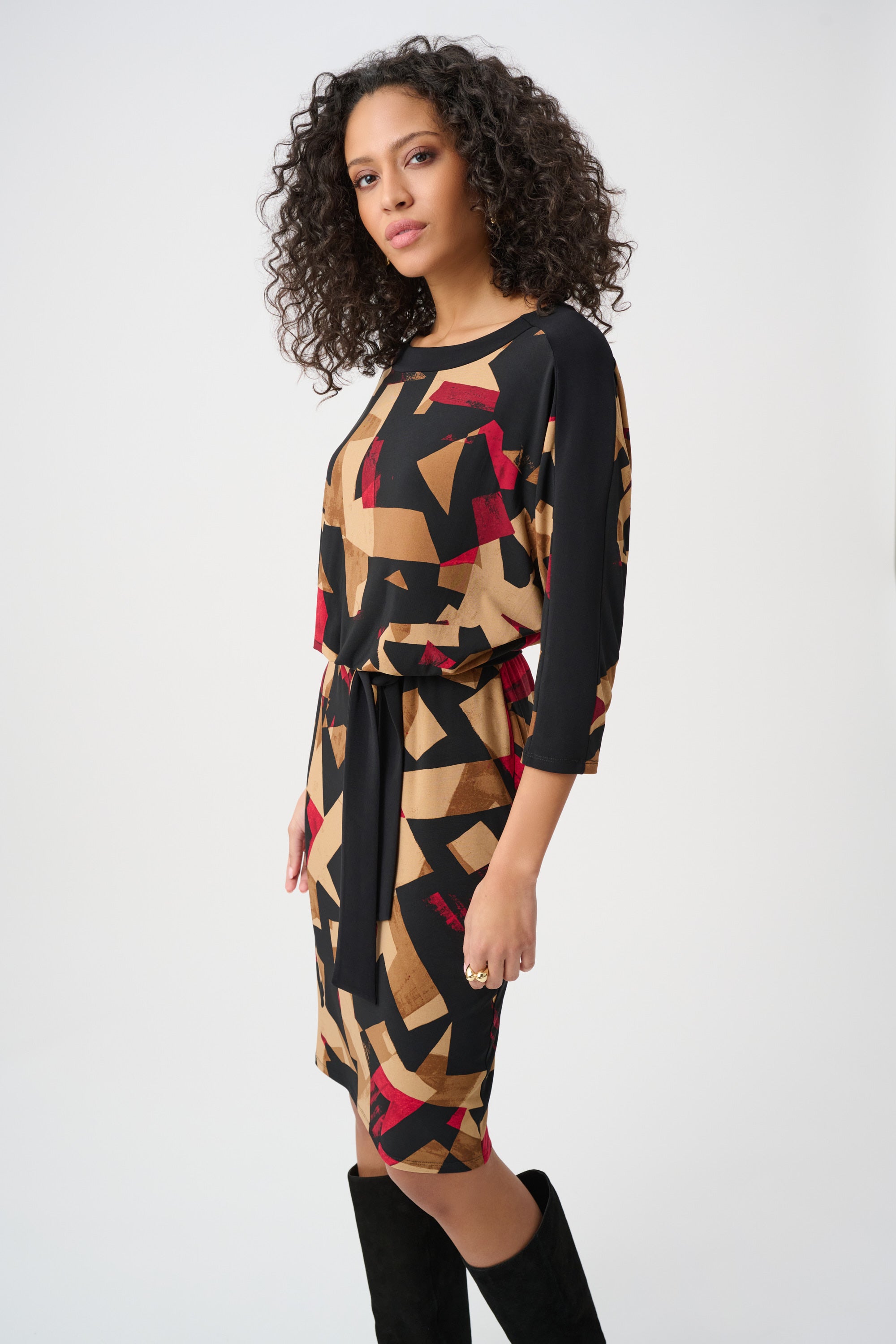 Joseph Ribkoff Abstract Print Straight Dress 263089 - Black/ Multi
