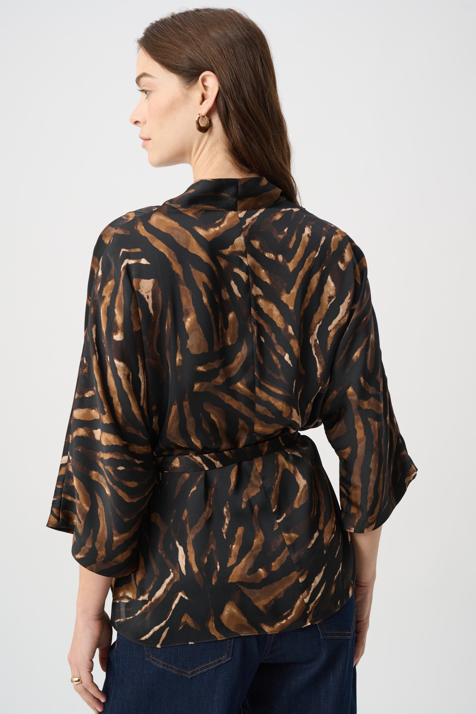 Joseph Ribkoff Animal Print Satin Belted Top 264027 - Black/Brown