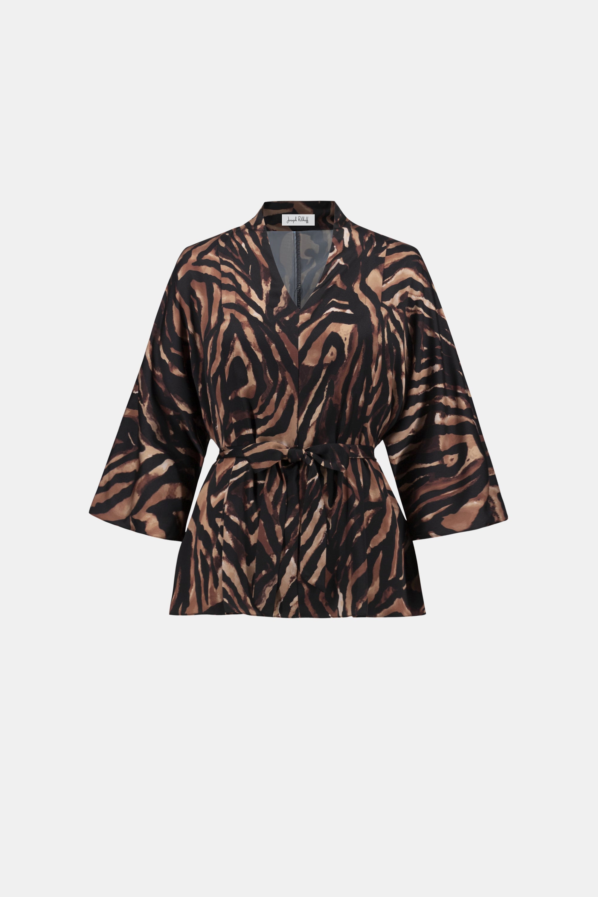 Joseph Ribkoff Animal Print Satin Belted Top 264027 - Black/Brown