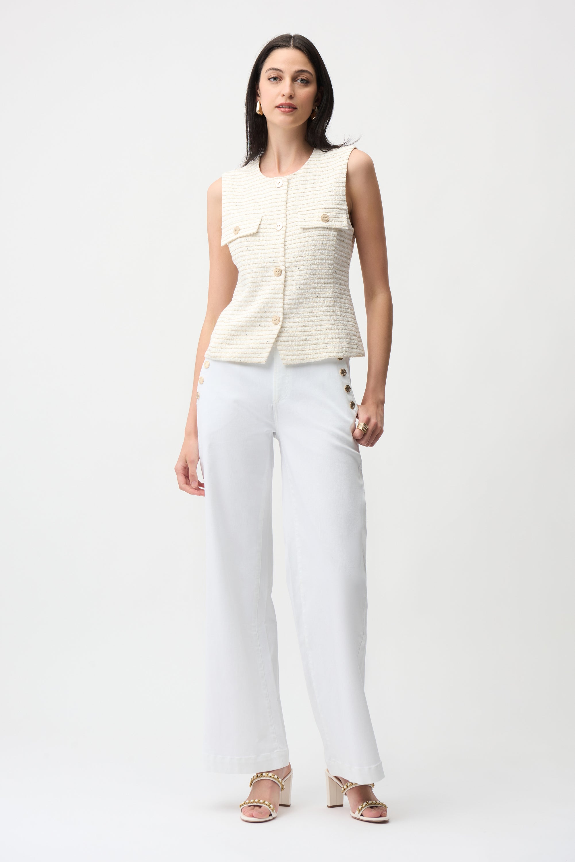 Joseph Ribkoff Boucle Fitted Vest 261113 - Off White/ Gold