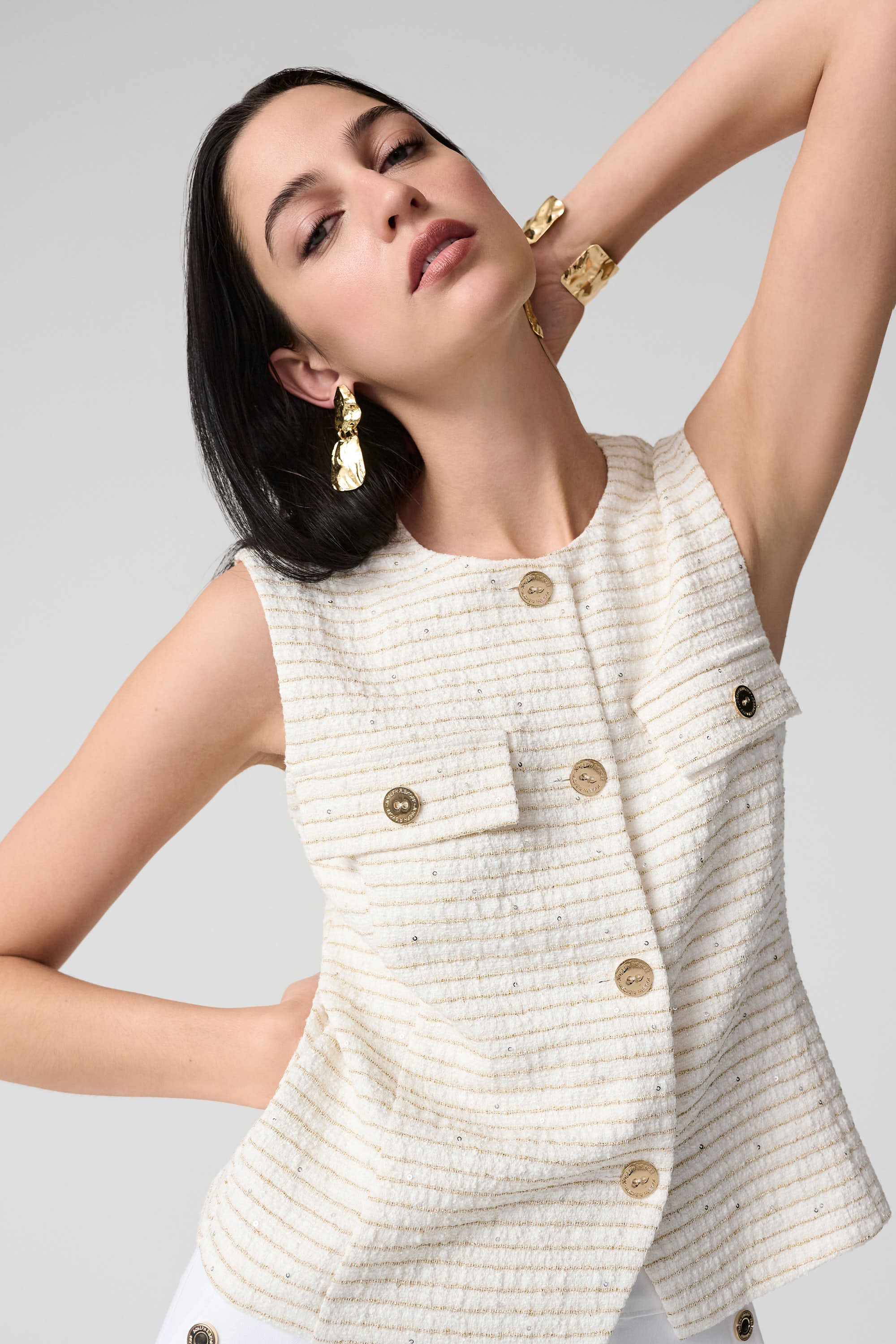 Joseph Ribkoff Boucle Fitted Vest 261113 - Off White/ Gold