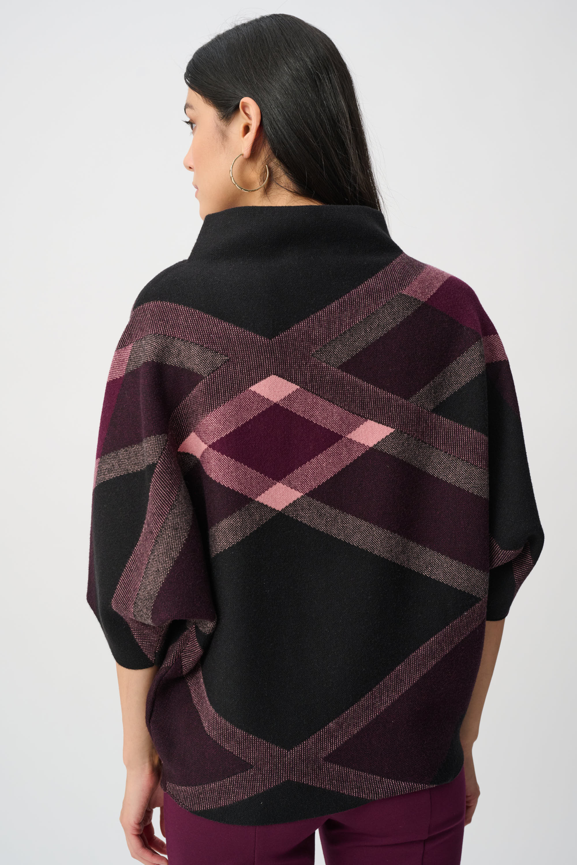 Joseph Ribkoff Plaid Funnel Neck Sweater 263947 - Black/ Multi