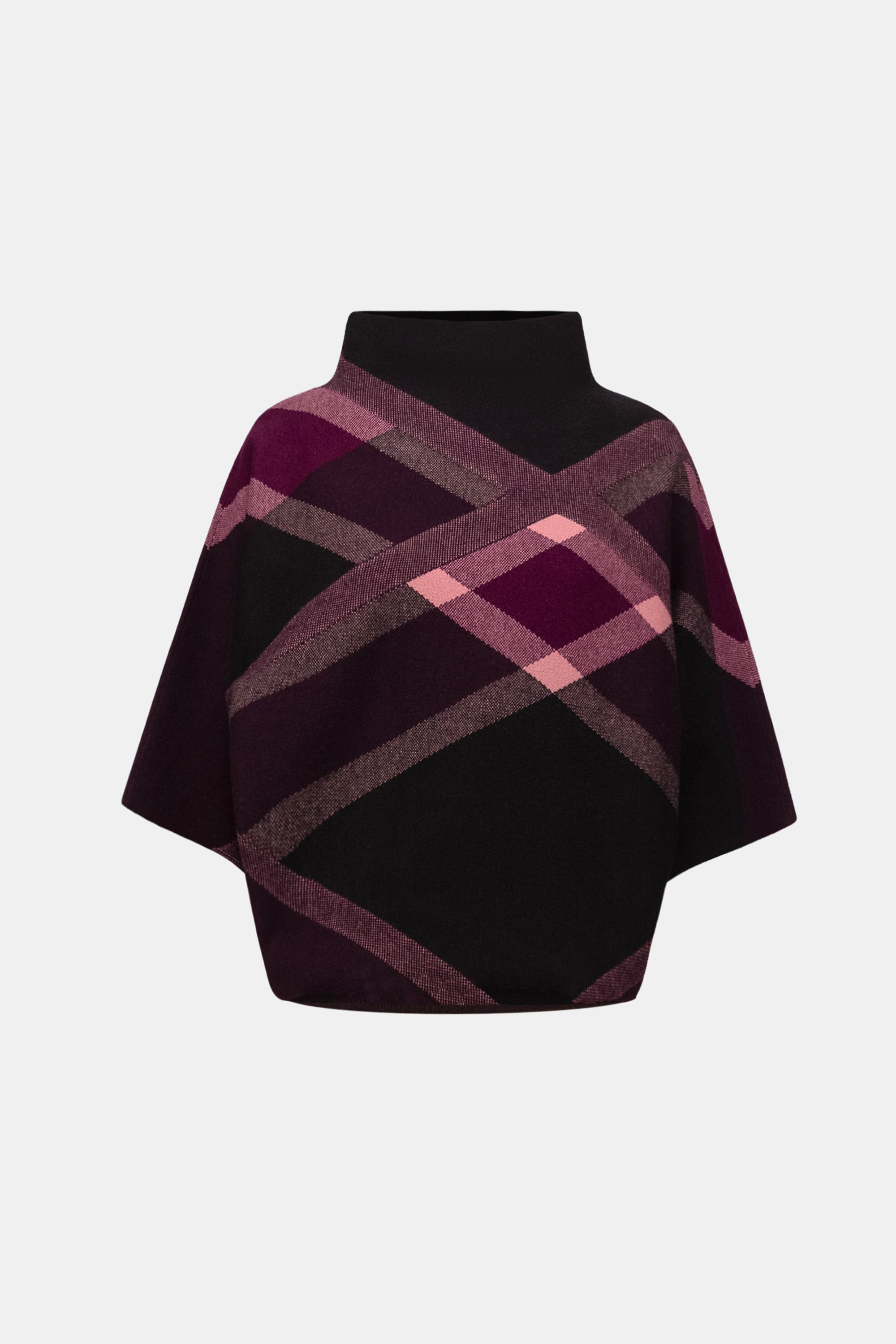 Joseph Ribkoff Plaid Funnel Neck Sweater 263947 - Black/ Multi