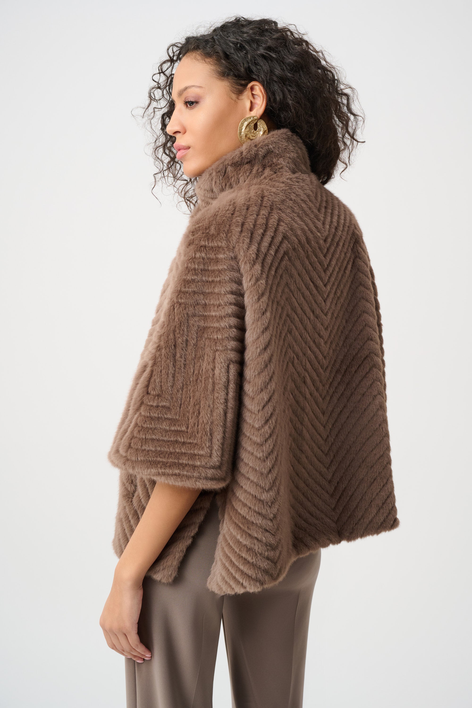 Joseph Ribkoff Chevron Faux Fur Cape Style Jacket 263917 - Mink