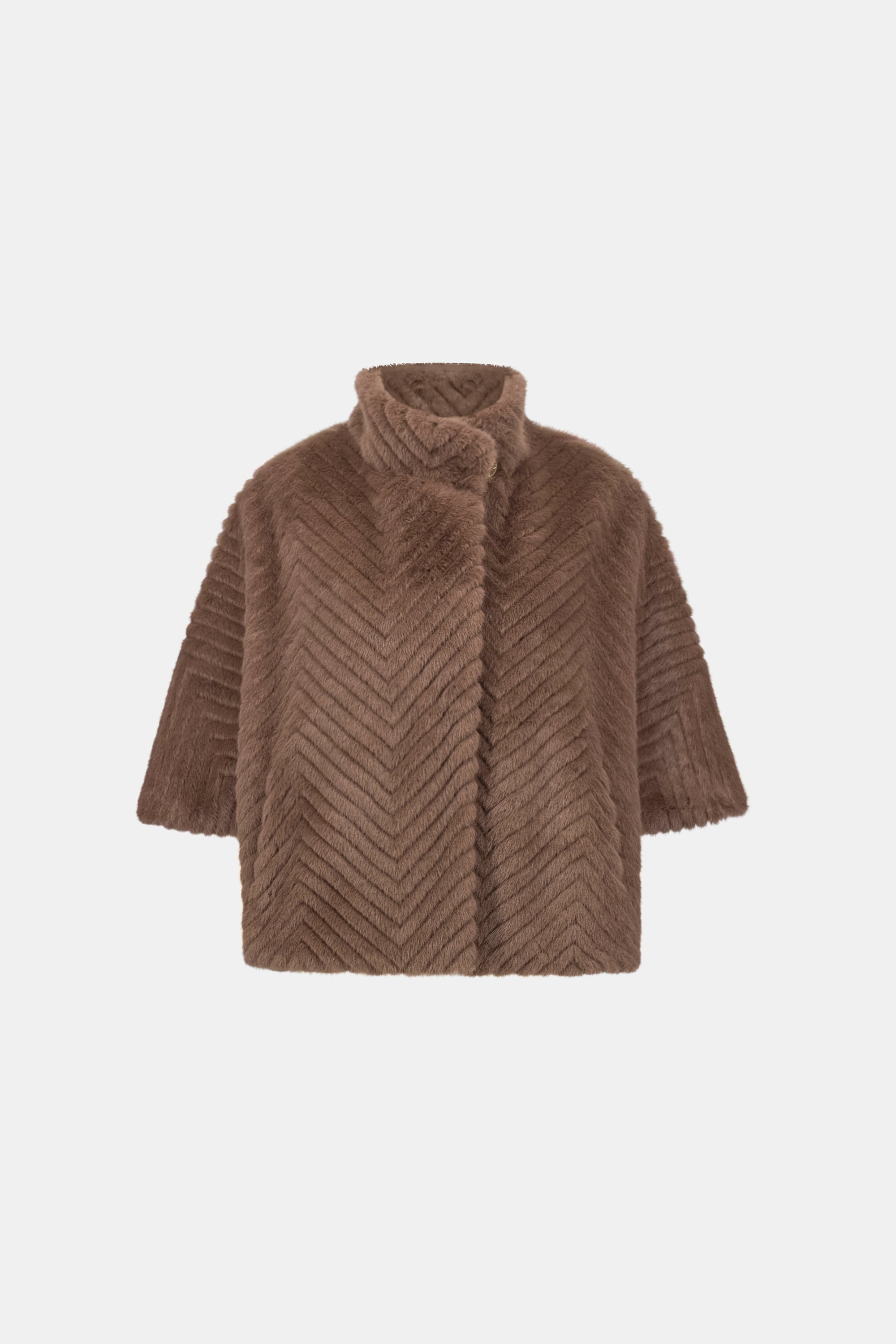 Joseph Ribkoff Chevron Faux Fur Cape Style Jacket 263917 - Mink