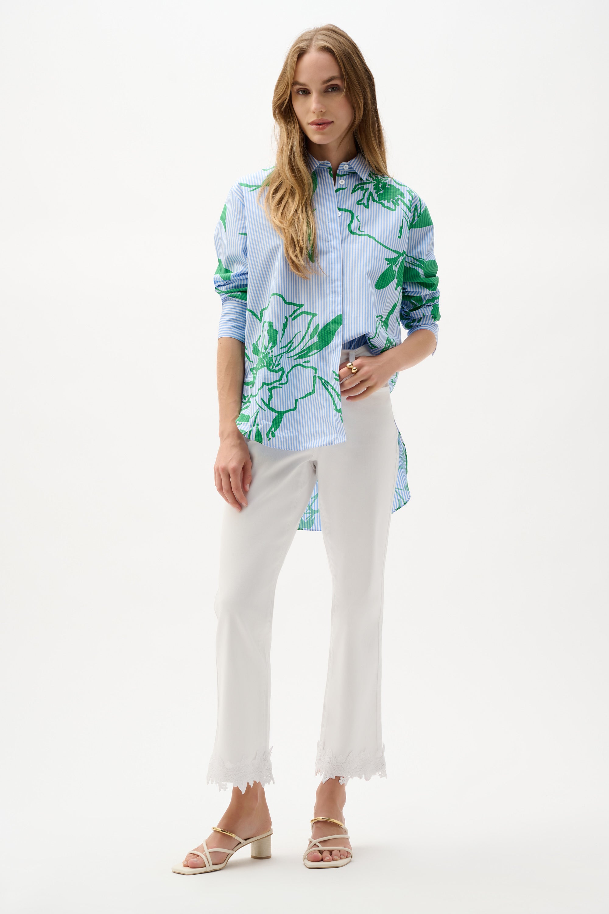 Joseph Ribkoff Stripe Floral Print Boxy Blouse 262951 - Vanilla/ Multi