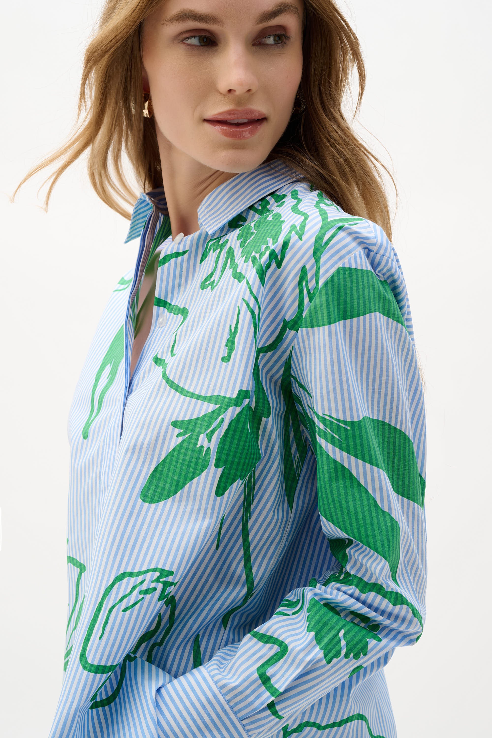 Joseph Ribkoff Stripe Floral Print Boxy Blouse 262951 - Vanilla/ Multi