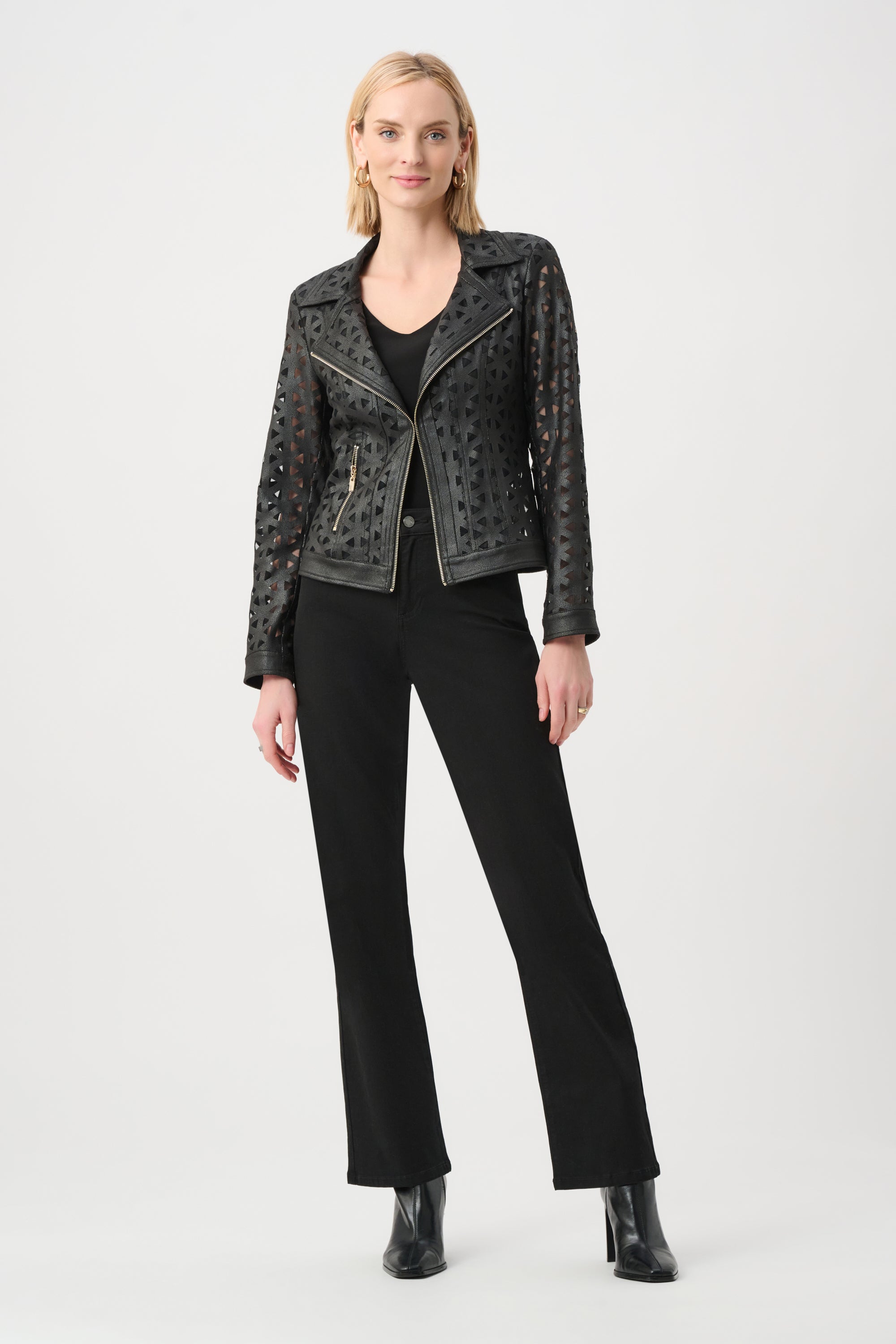 Joseph Ribkoff Faux Suede Motto Jacket 263910 - Black