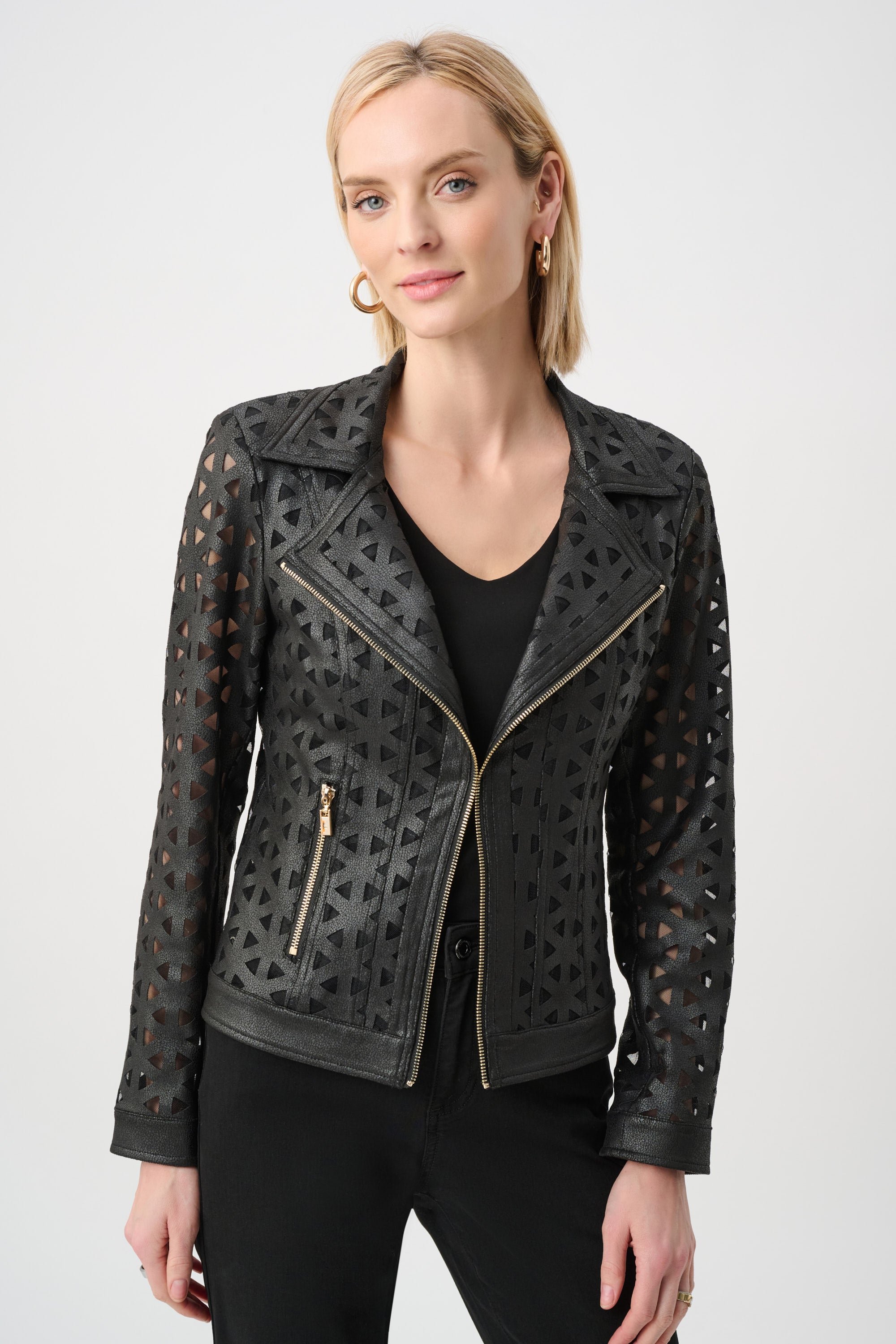 Joseph Ribkoff Faux Suede Motto Jacket 263910 - Black