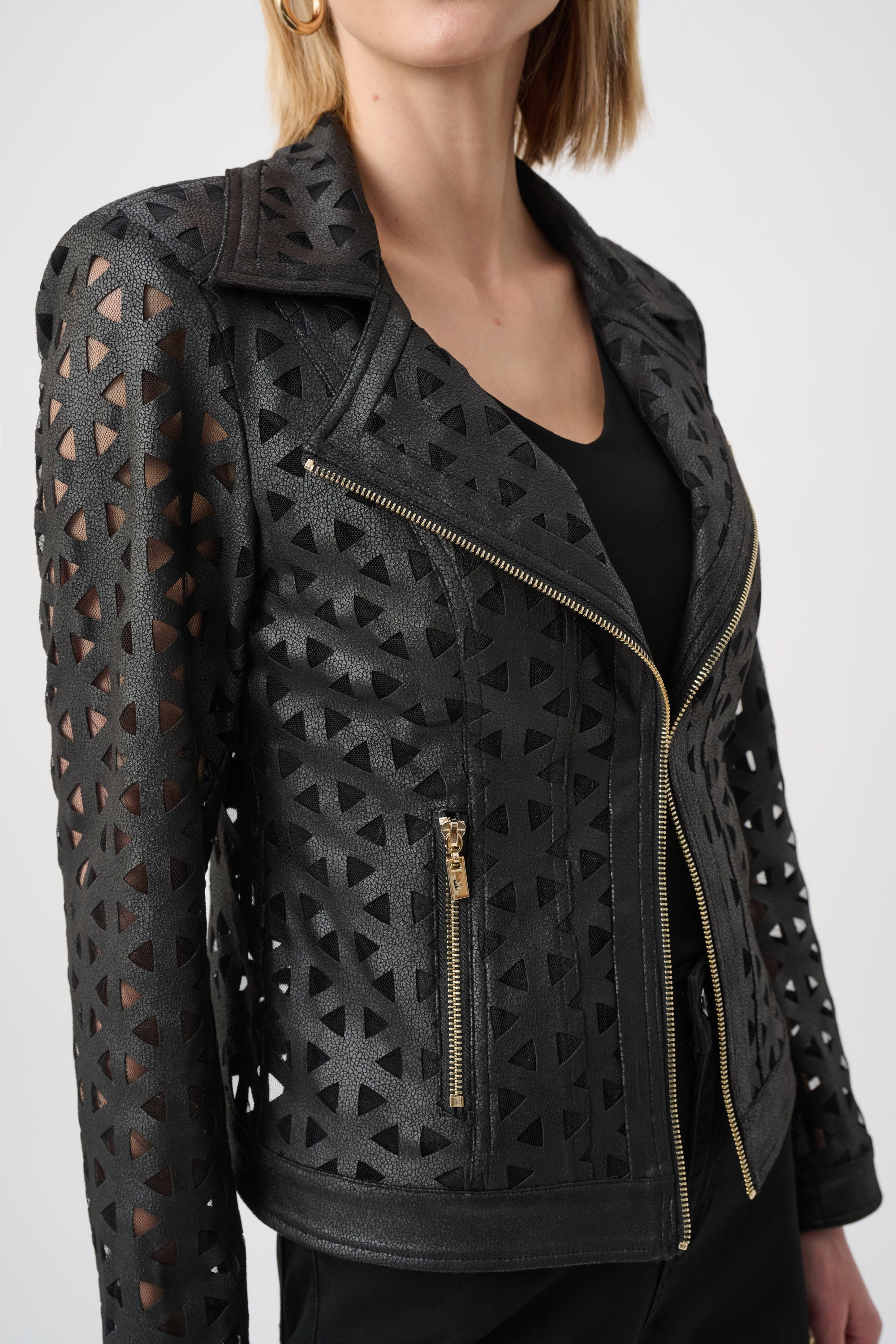 Joseph Ribkoff Faux Suede Motto Jacket 263910 - Black