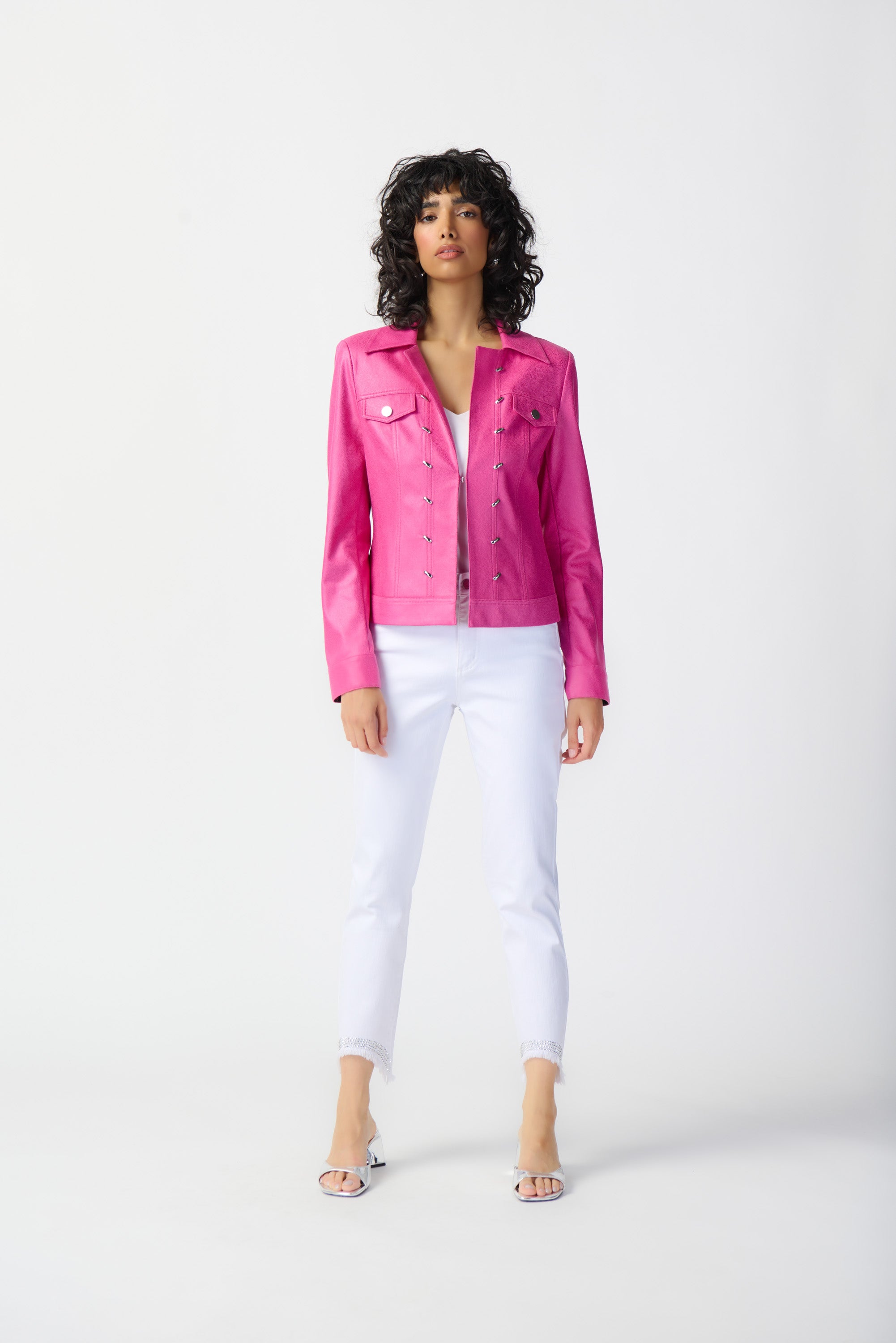 Joseph Ribkoff Foiled Suede Jacket 241911 - Bright Pink