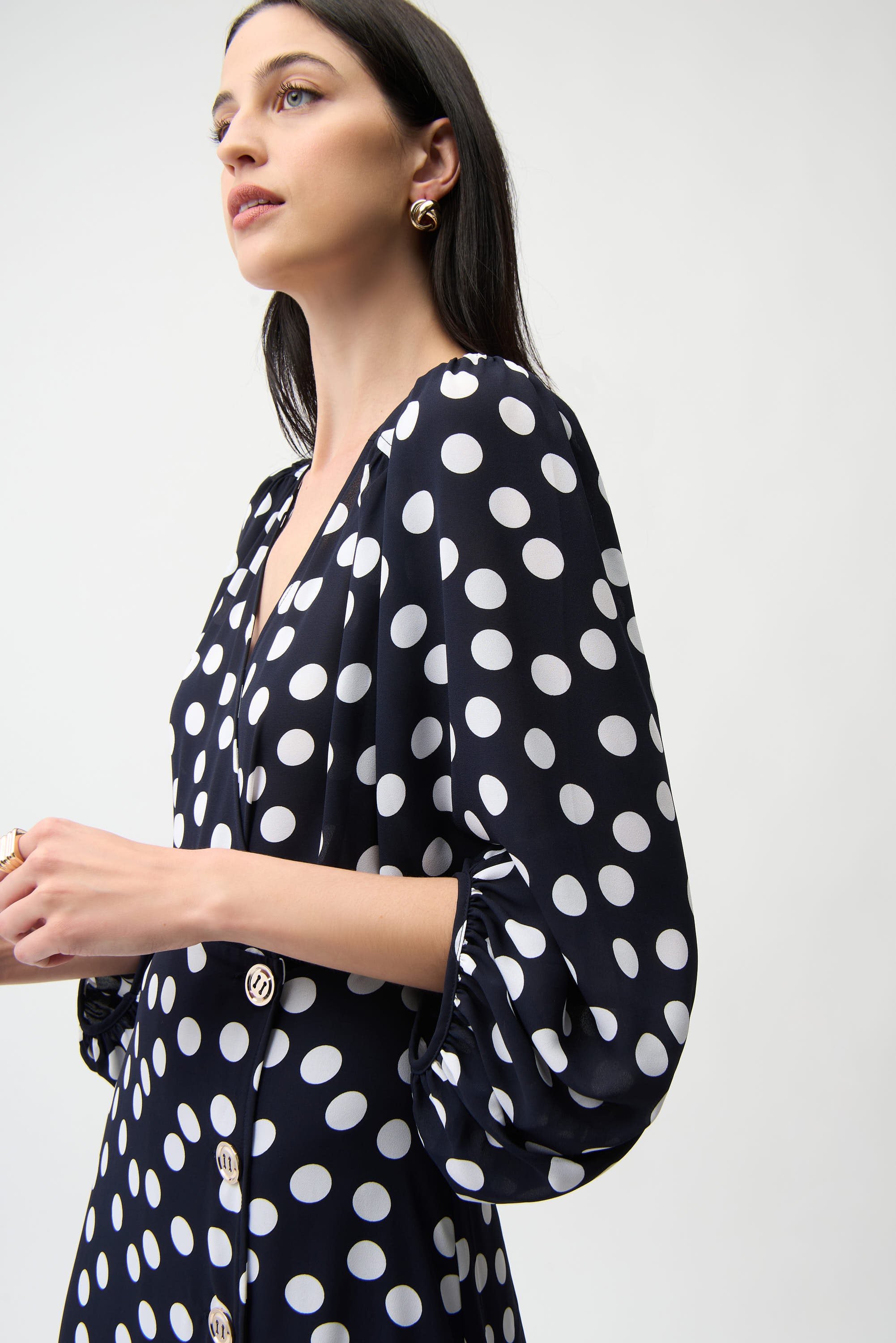 Joseph Ribkoff Georgette Dot Print Dress 261901 - Midnight Blue/ Vanilla
