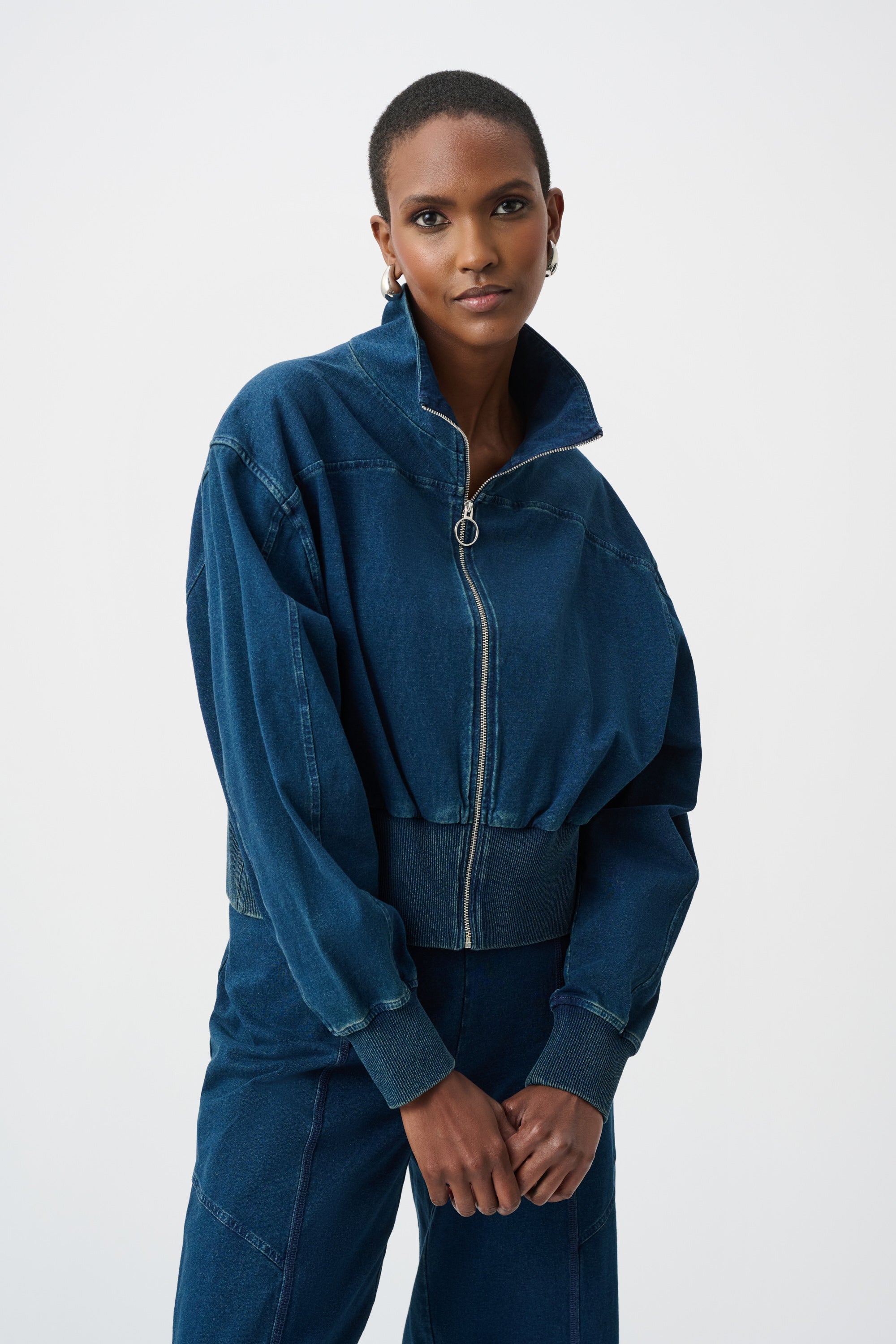 Joseph Ribkoff Funnel Neck Bomber Jacket 263634 - Dark Denim Blue