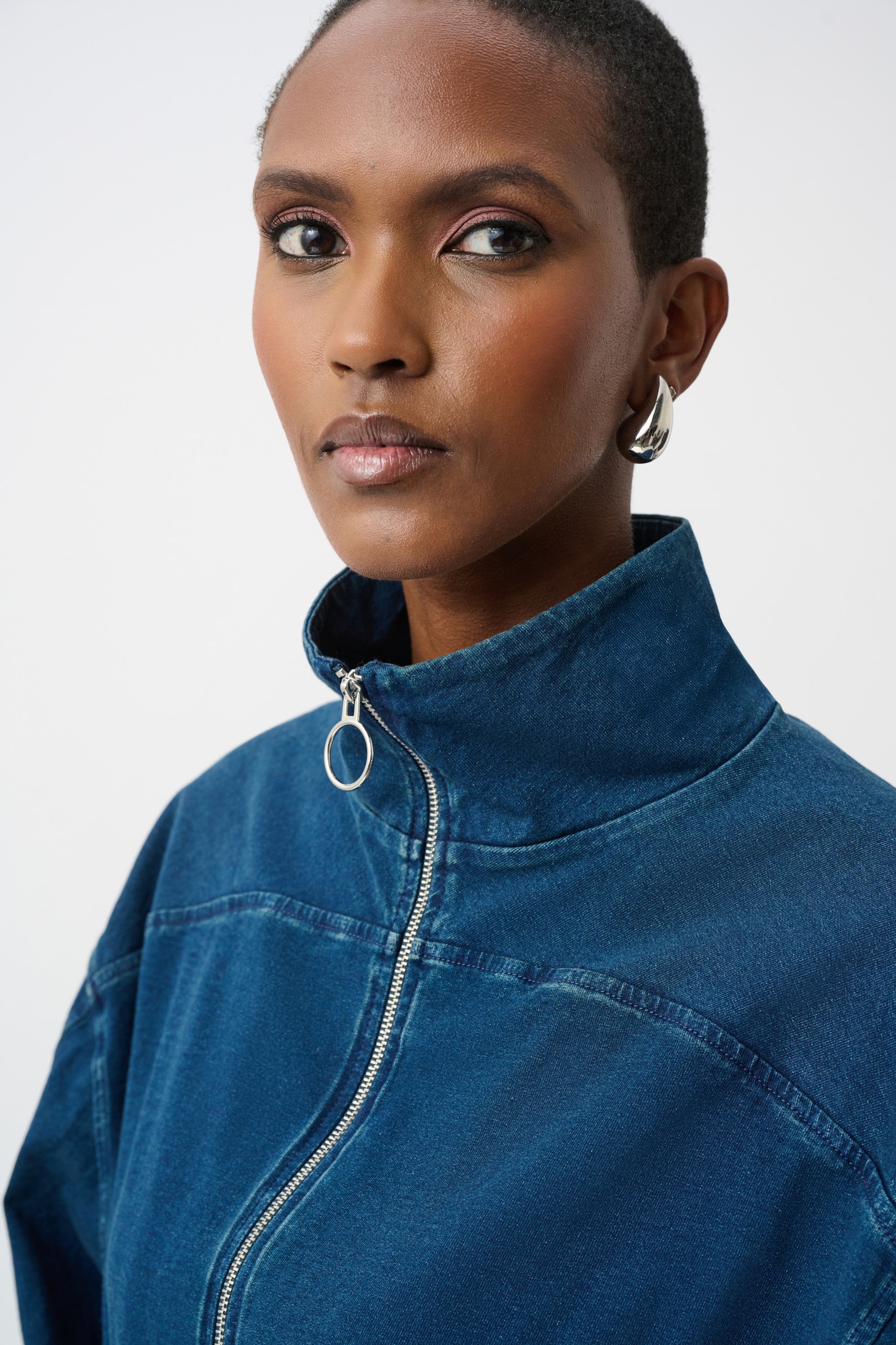 Joseph Ribkoff Funnel Neck Bomber Jacket 263634 - Dark Denim Blue