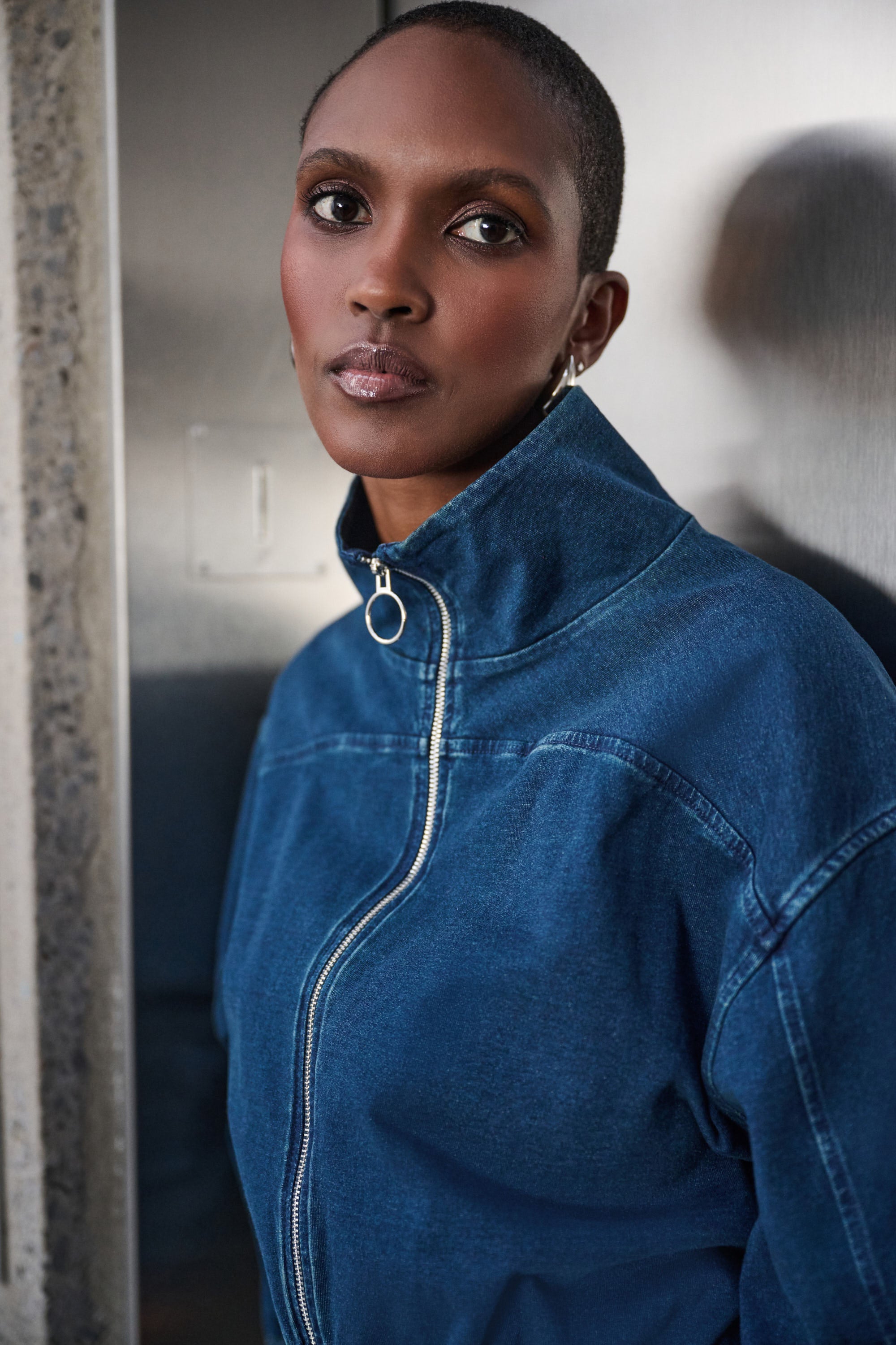 Joseph Ribkoff Funnel Neck Bomber Jacket 263634 - Dark Denim Blue
