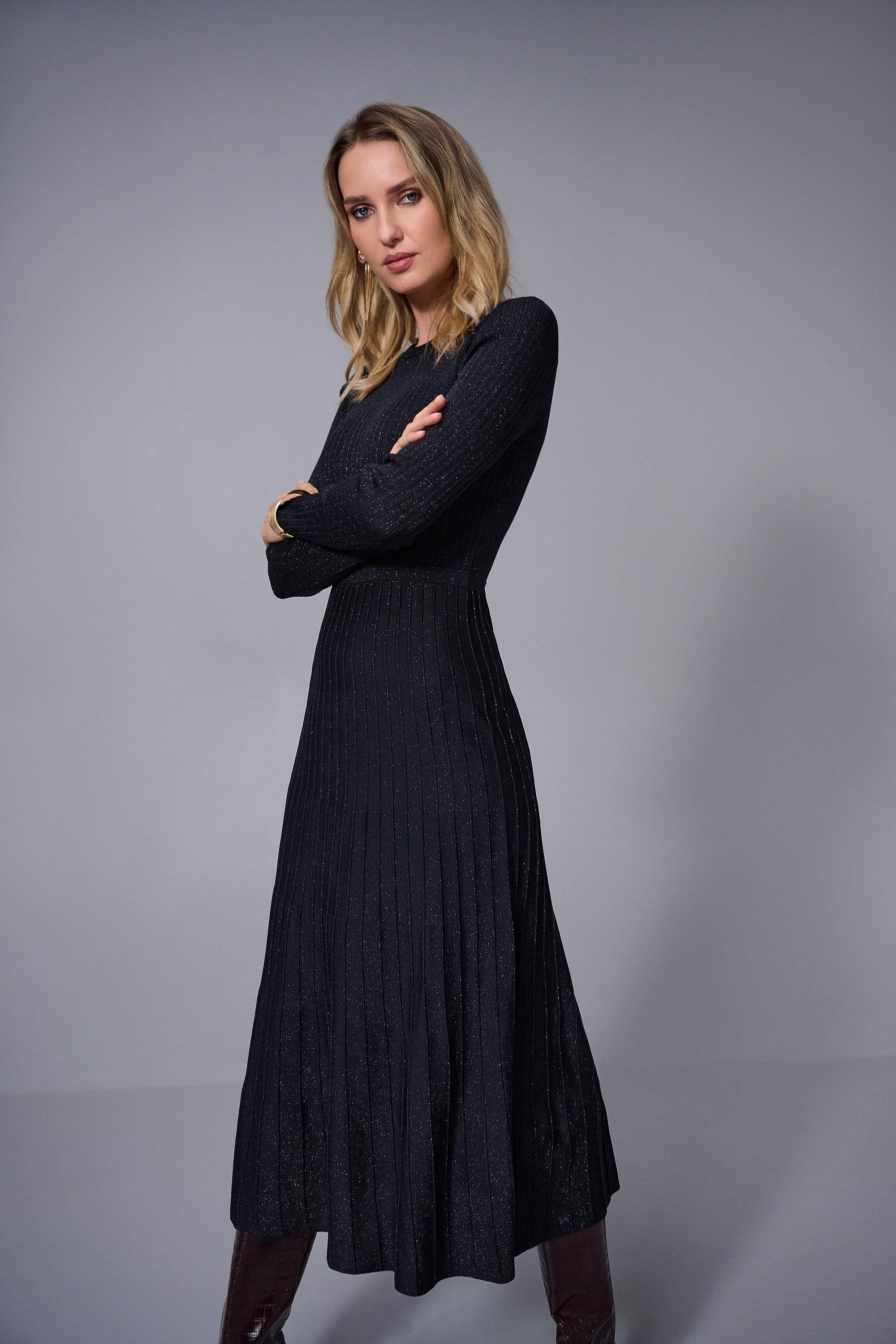 Joseph Ribkoff Knit Fit & Flare Crew Neck Dress 253987 - Black