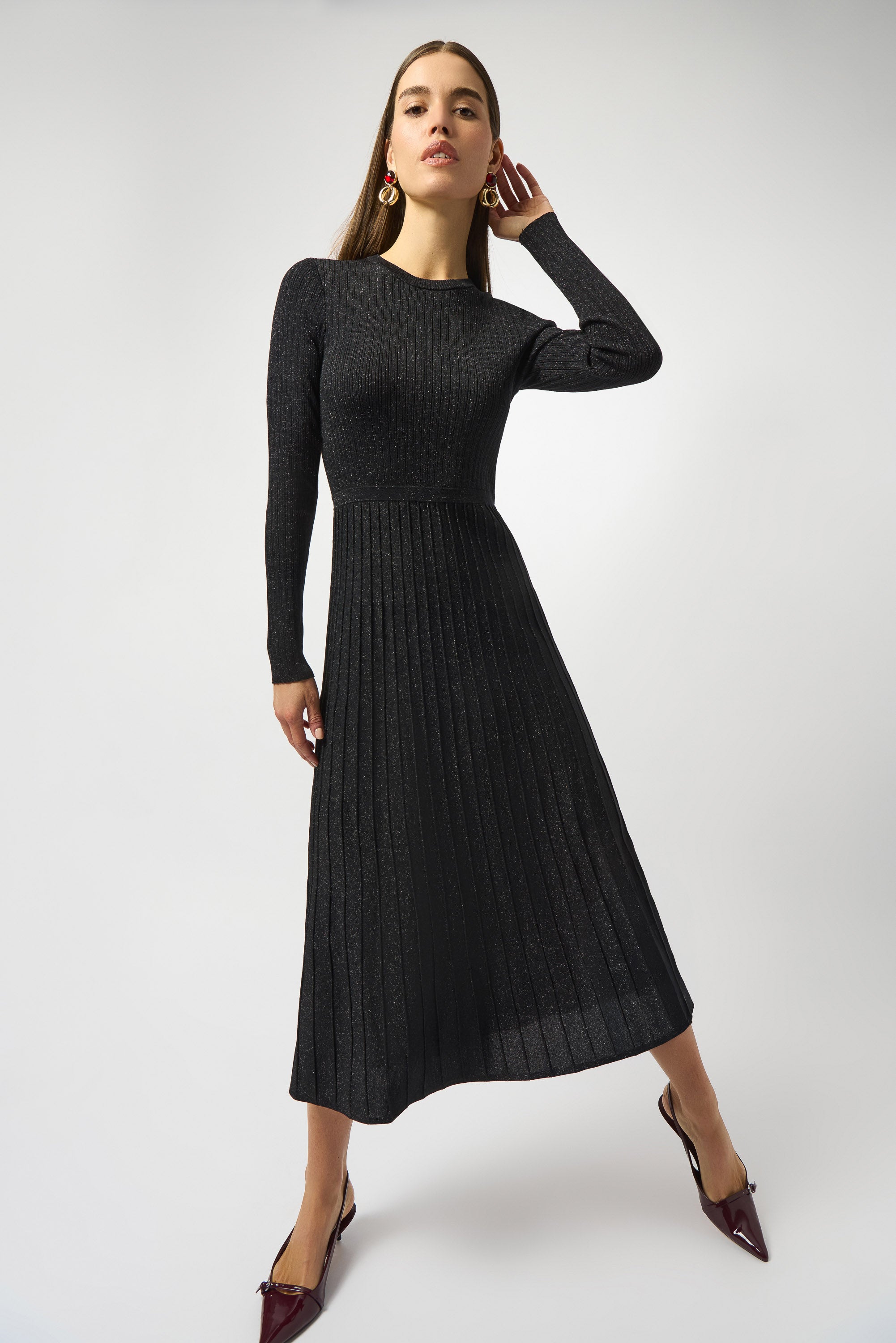 Joseph Ribkoff Knit Fit & Flare Crew Neck Dress 253987 - Black