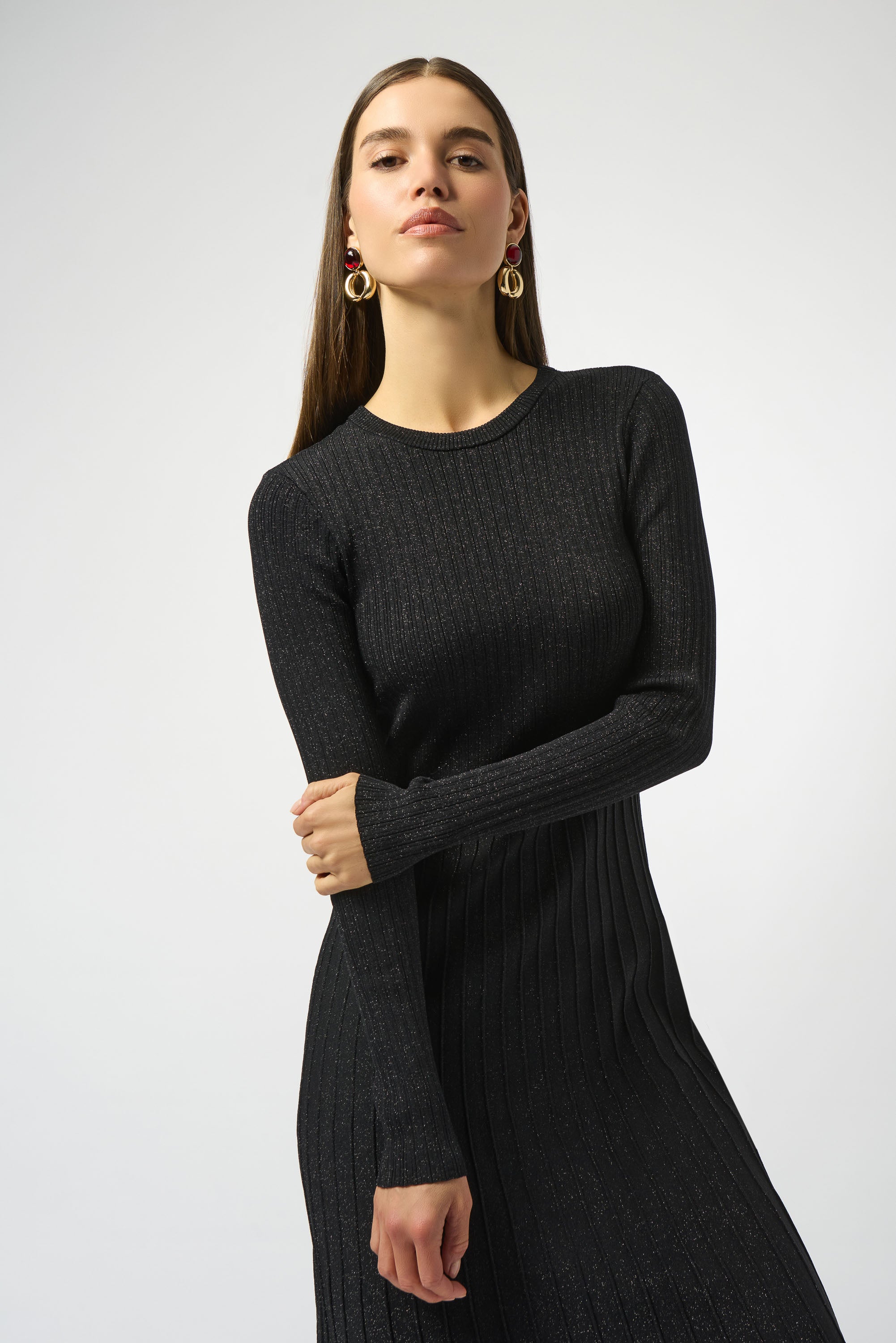 Joseph Ribkoff Knit Fit & Flare Crew Neck Dress 253987 - Black