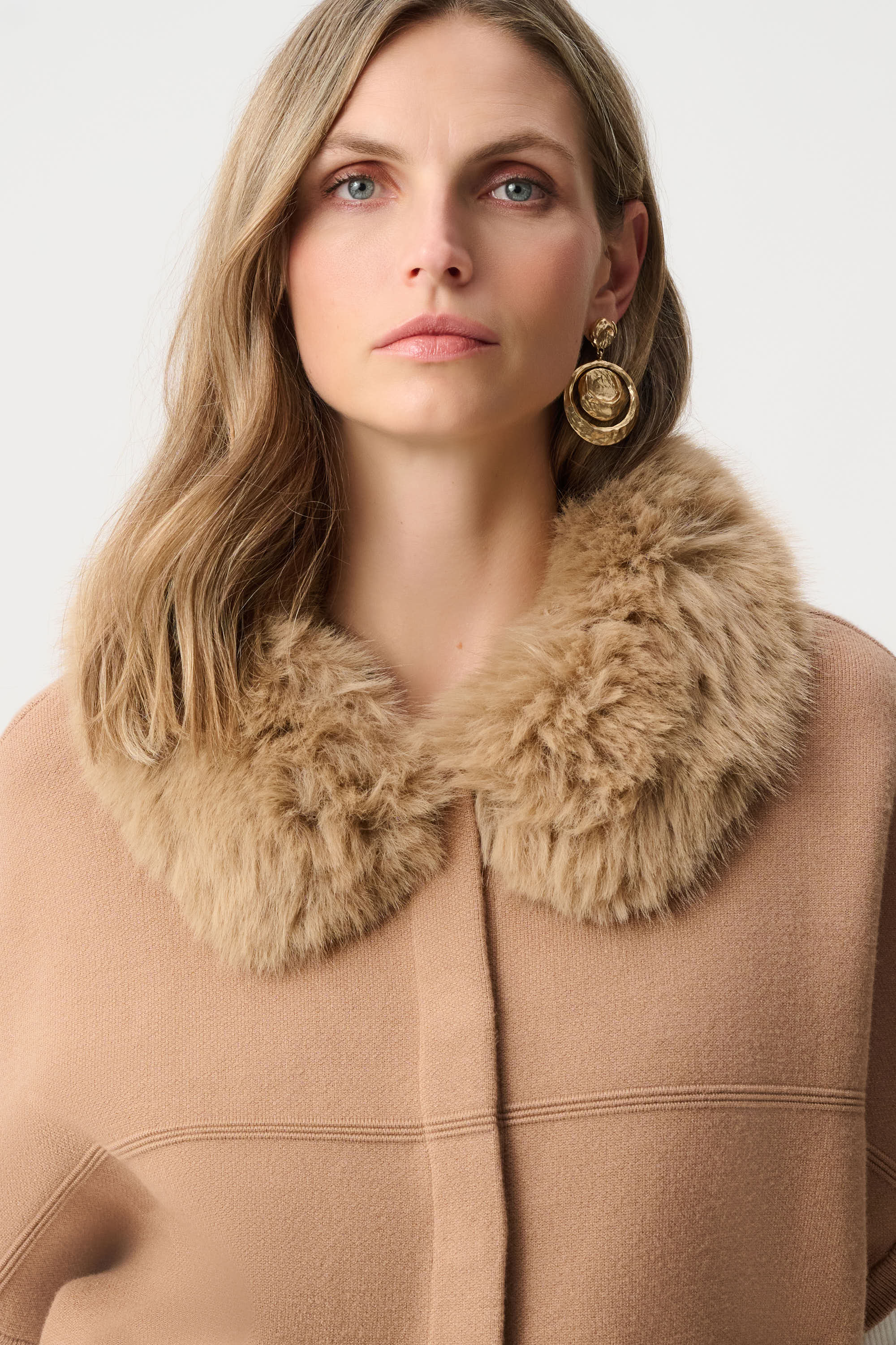 Joseph Ribkoff Knit Jacket With Fur Collar 263949 - Camel