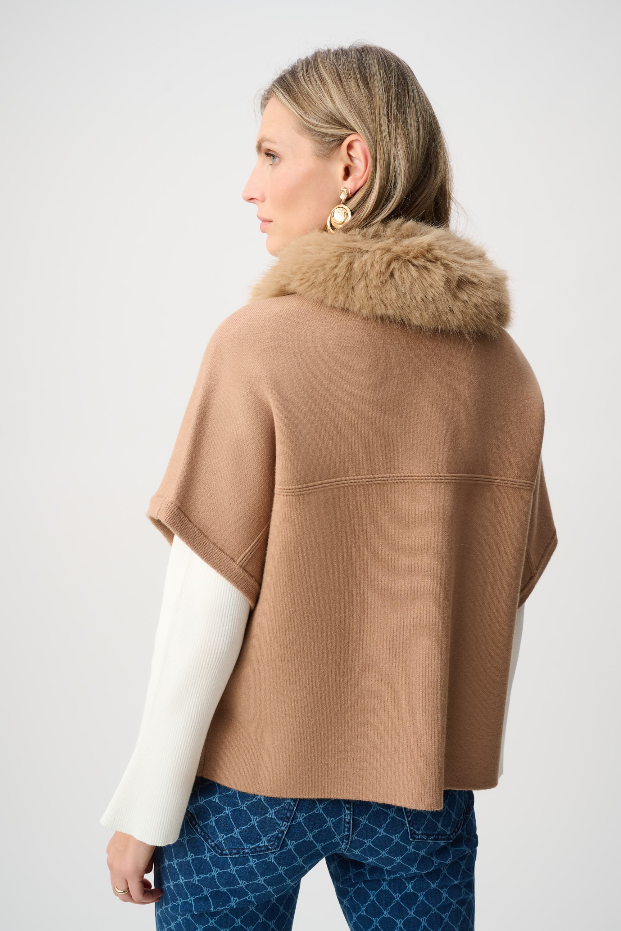 Joseph Ribkoff Knit Jacket With Fur Collar 263949 - Camel