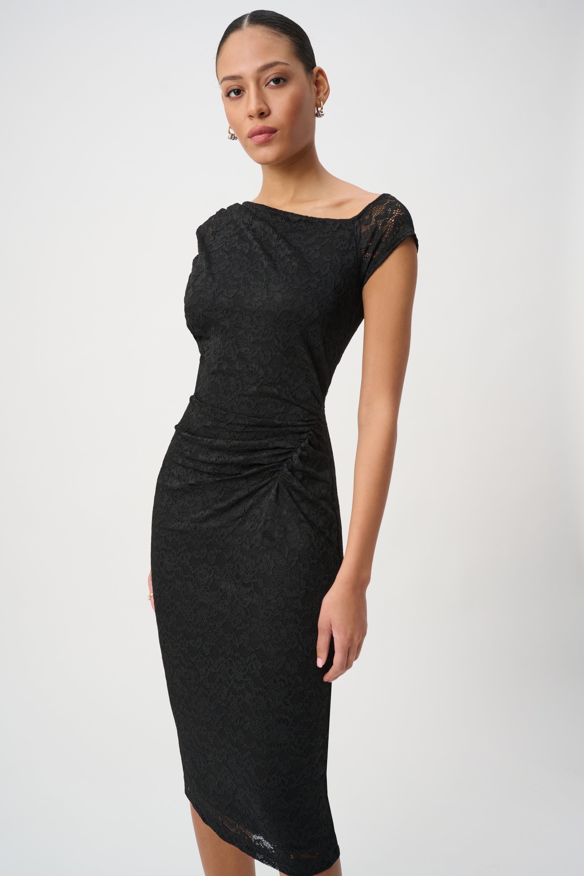 Joseph Ribkoff Lace Off Shoulder Sheath Dress 264200 - Black