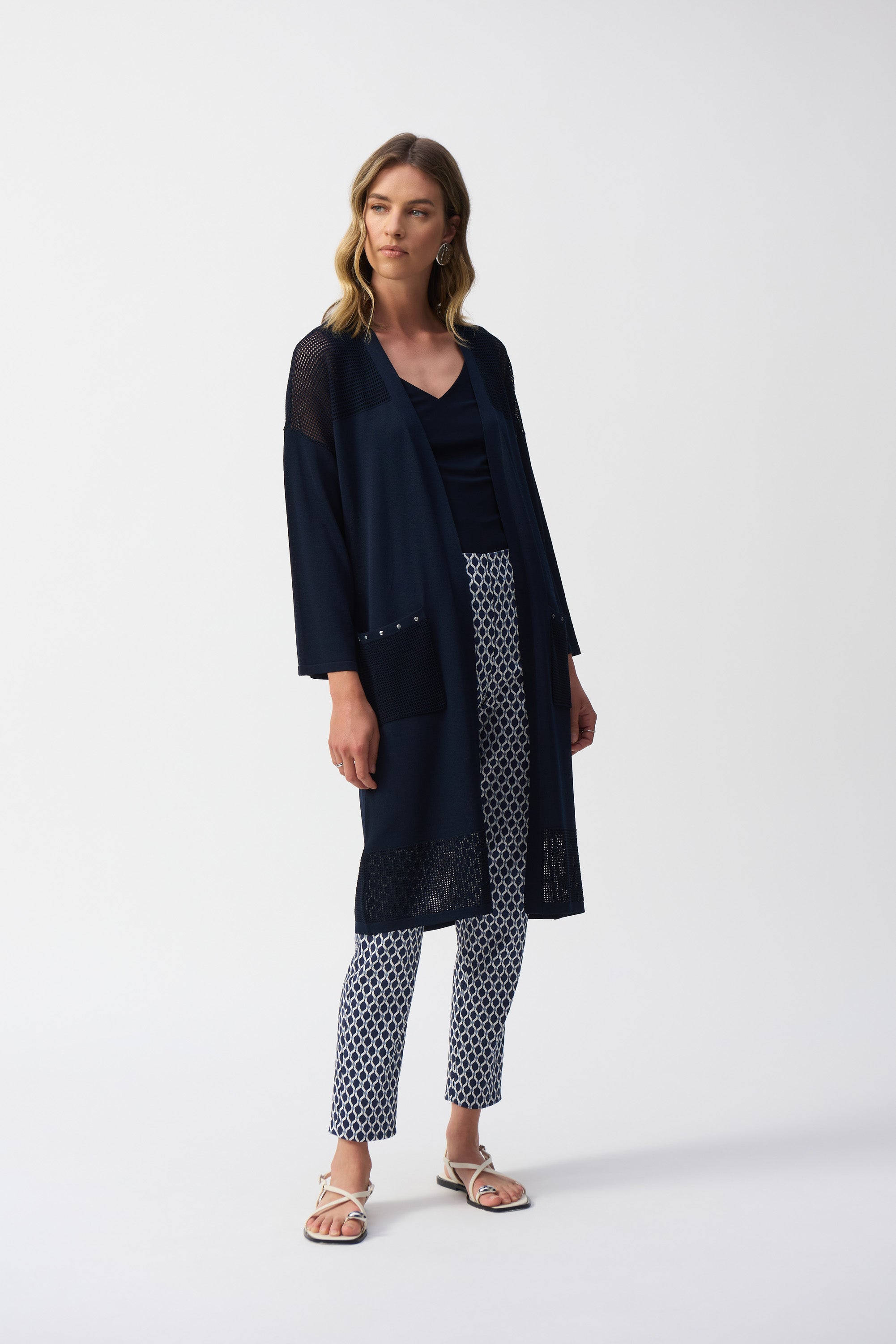 Joseph Ribkoff Longline Net Detail Cardigan 251926 - Midnight Blue