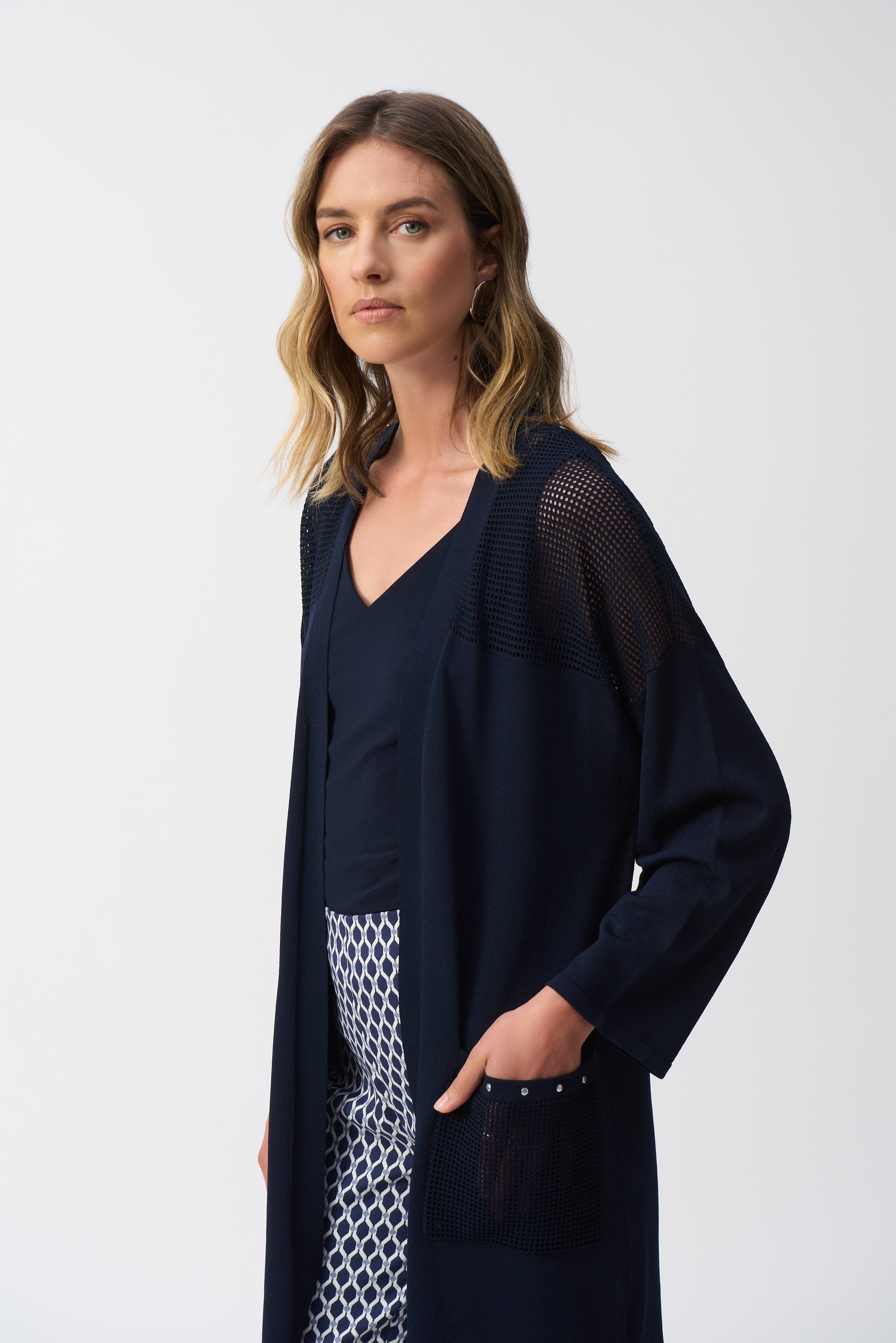 Joseph Ribkoff Longline Net Detail Cardigan 251926 - Midnight Blue