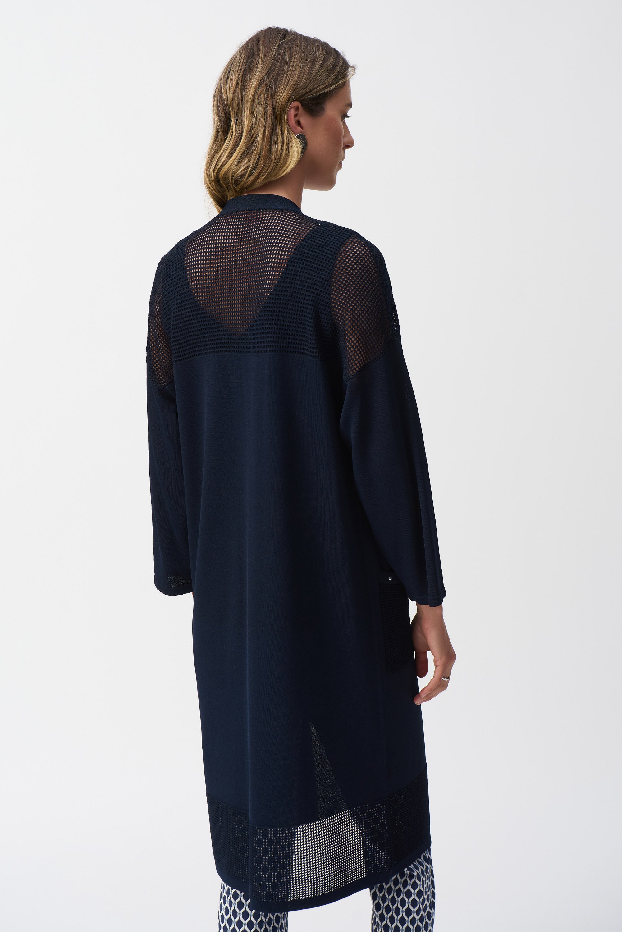 Joseph Ribkoff Longline Net Detail Cardigan 251926 - Midnight Blue