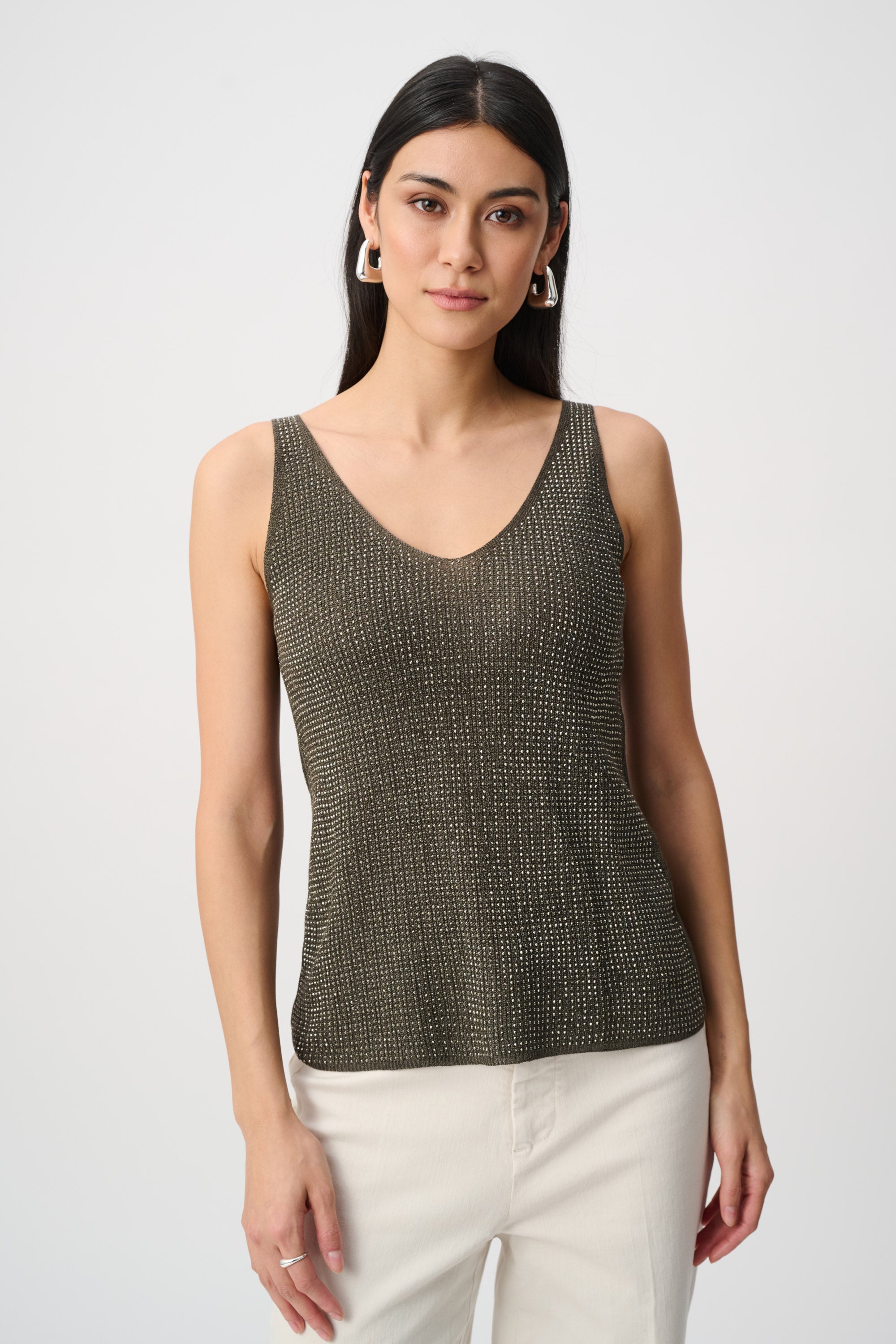 Joseph Ribkoff Metallic Knitted Camisole With Rhinestones 252915 - 2 Colours