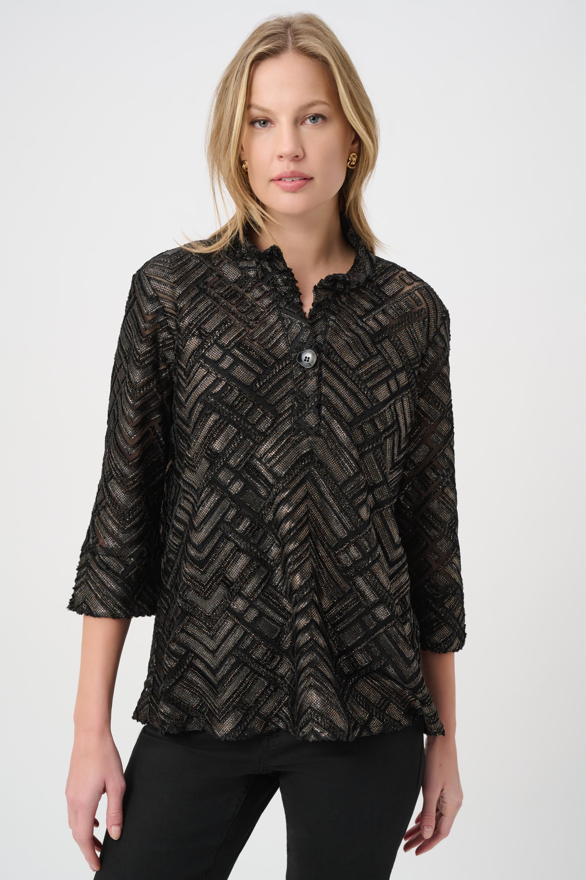Joseph Ribkoff Novelty Burnout Trapeze Tunic 264104 - Black/ Bronze