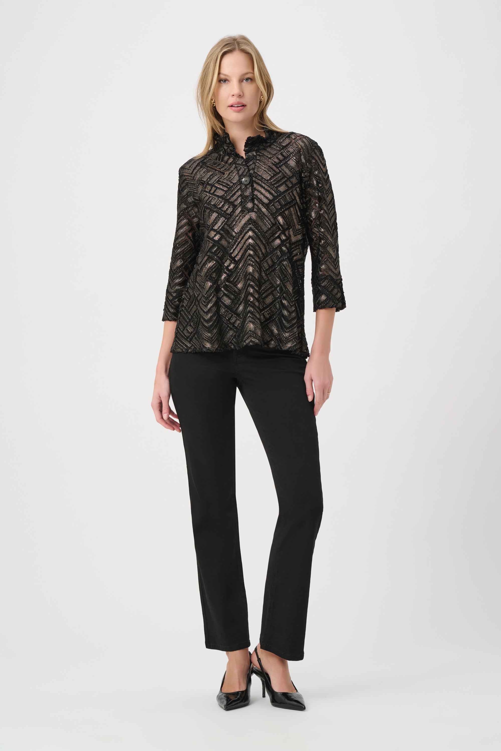 Joseph Ribkoff Novelty Burnout Trapeze Tunic 264104 - Black/ Bronze